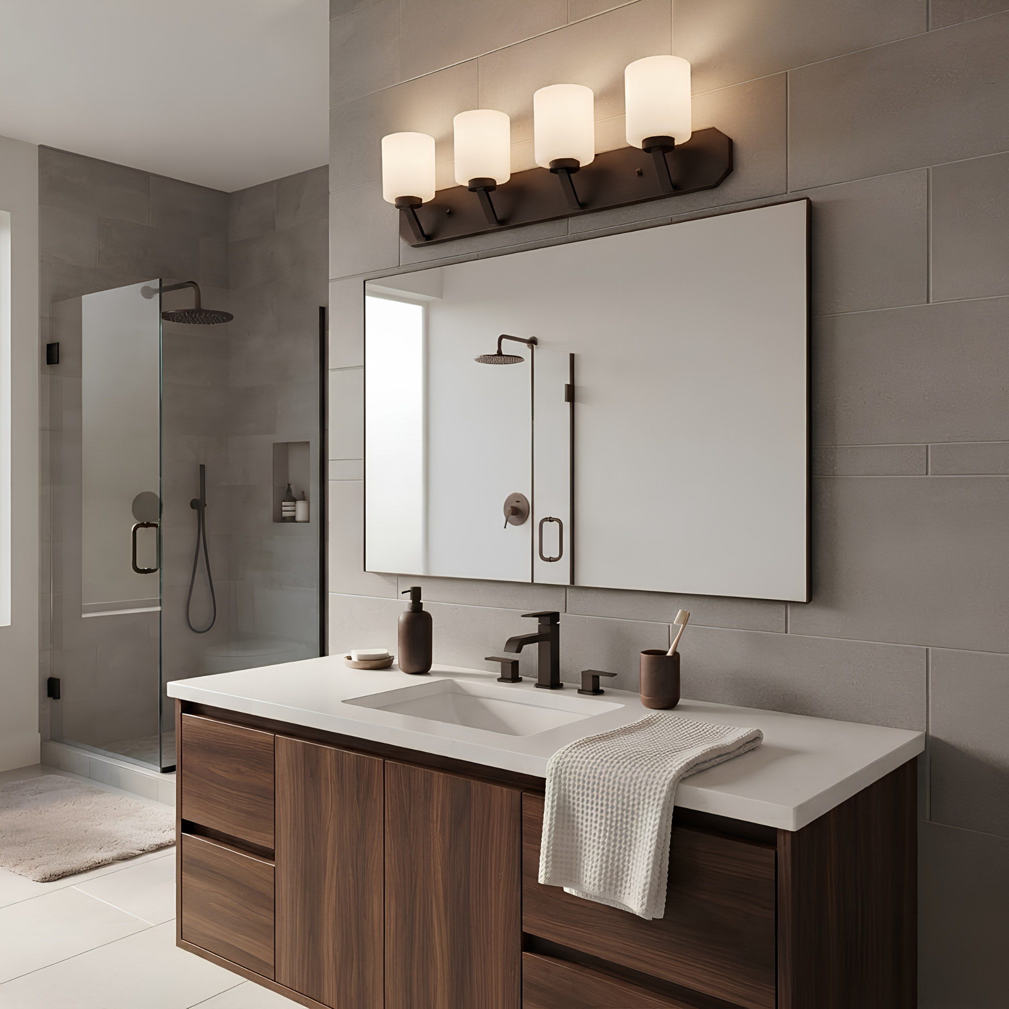 Paris 4-Light Vanity White Cylinder Glass - Sleek Vanities