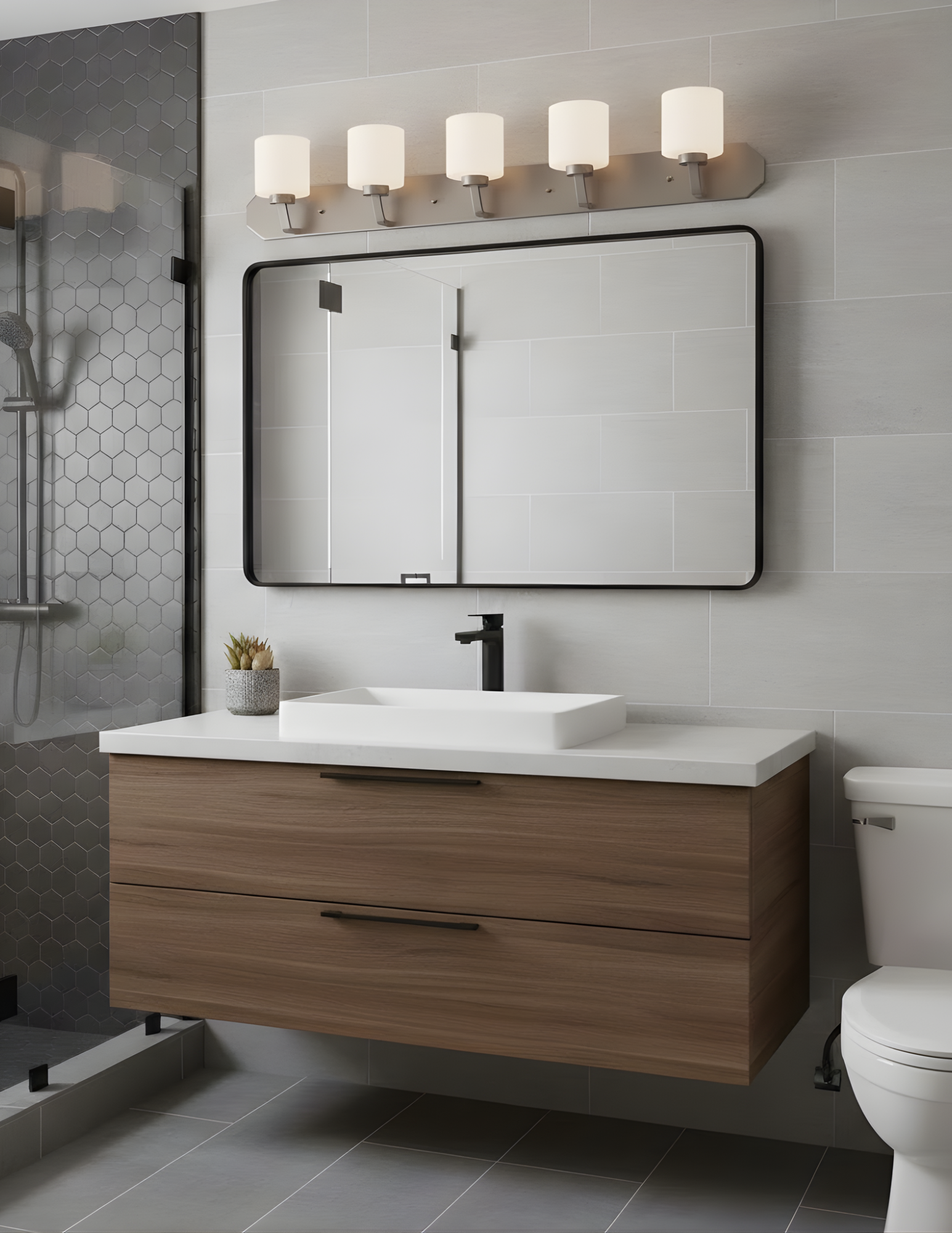 Paris 5-Light Vanity White Cylinder Glass - Decorative Vanities
