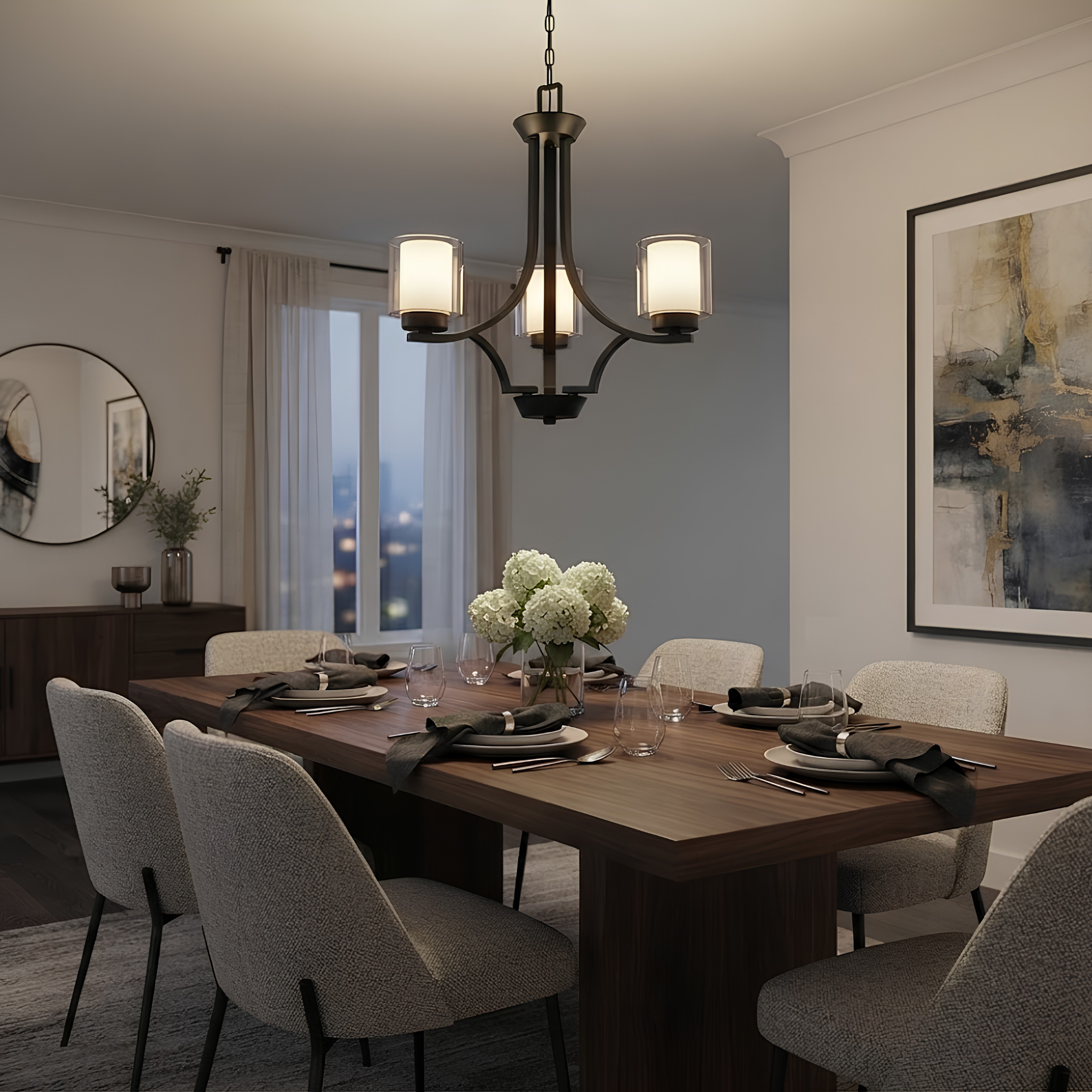 Sonora 3-Light Chandelier - Clear & White Glass - Refined Chandeliers