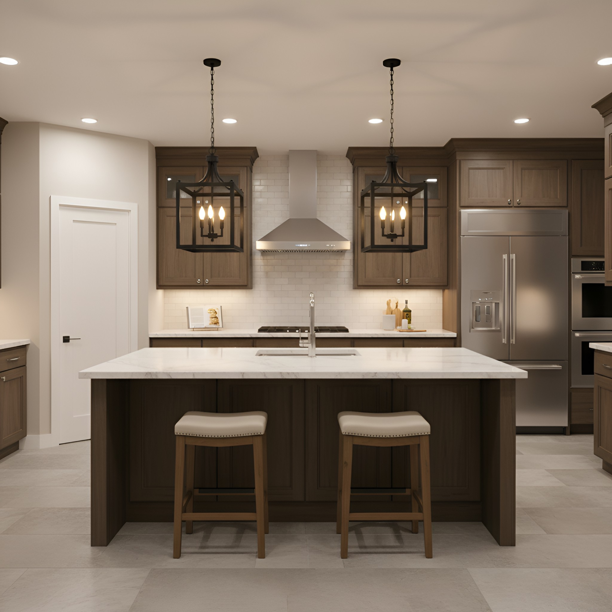 3-Light Square Cage Entry - No Glass - Architectural-Inspired Pendants