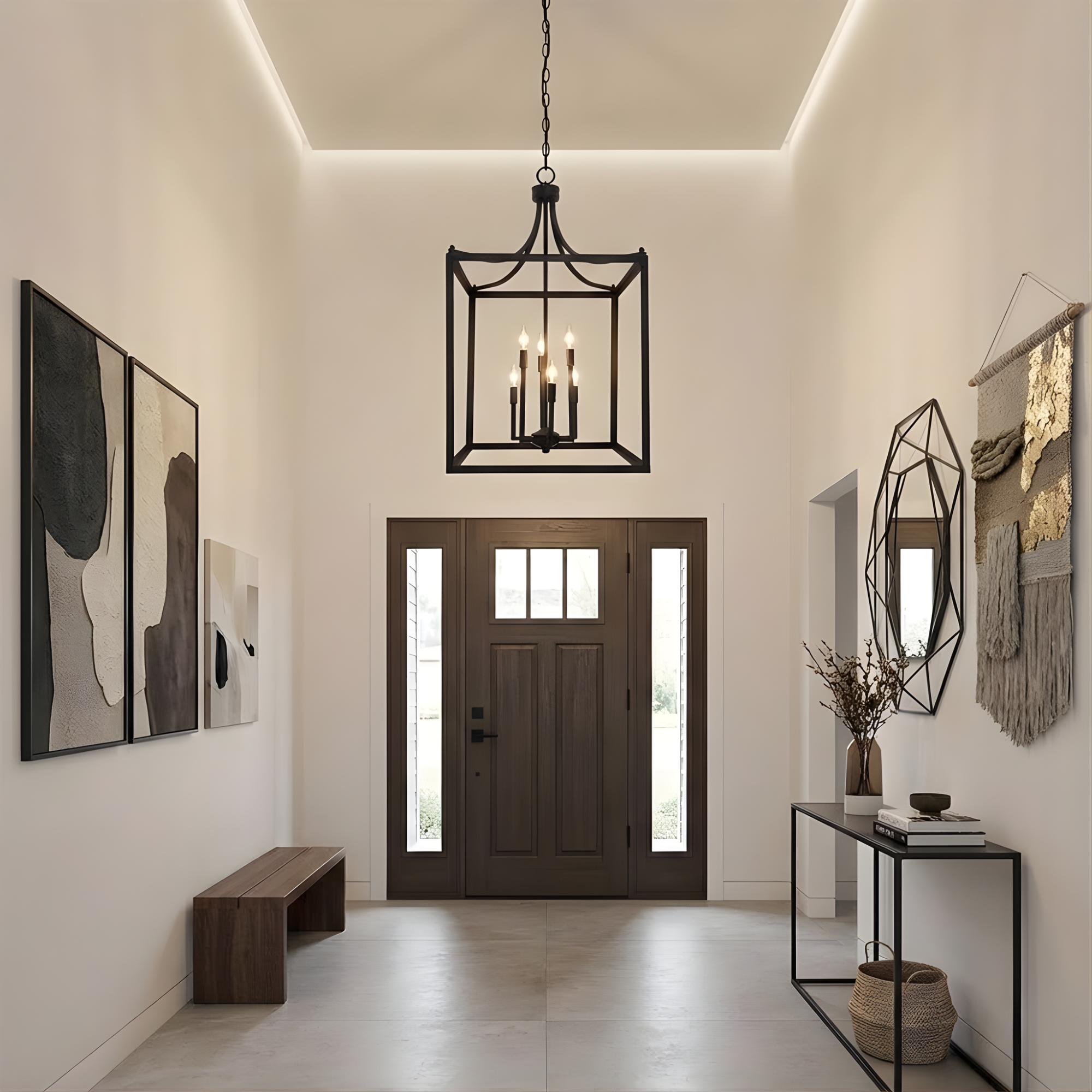 6-Light Square Cage Entry - No Glass - Stylish Pendants