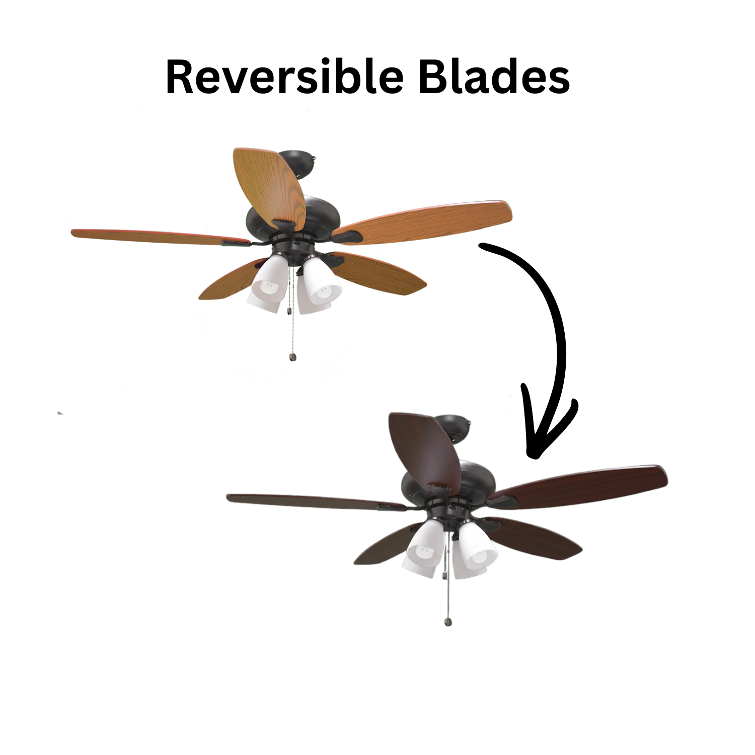 52" 5-Blade UFO Fan Oak/Walnut Blades 4-Light White Glass LED Kit - Minimalist Indoor Fans in Rubbed Bronze