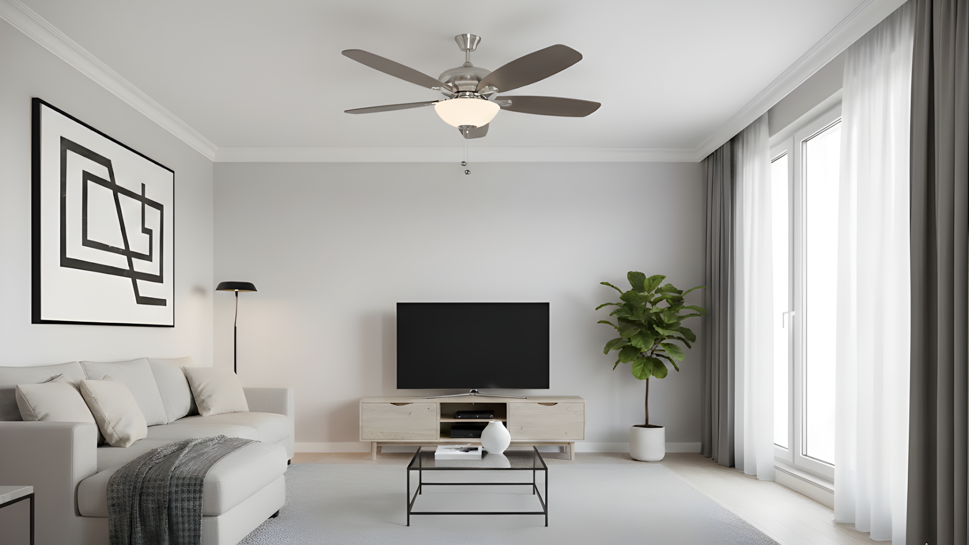 52" 5-Blade UFO Fan NK Silver/Walnut Blades 2-Light Bowl White Glass LED Kit