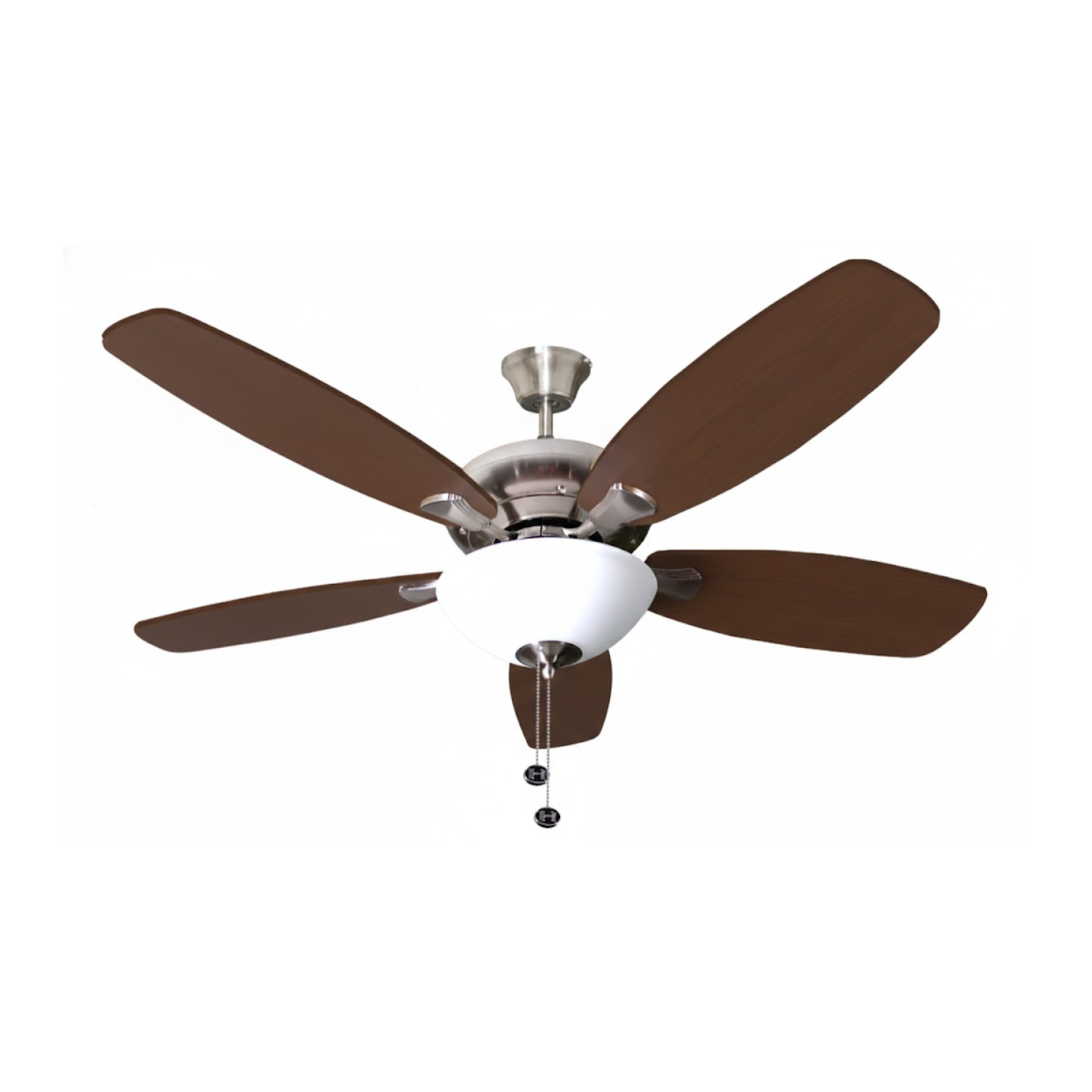 52" 5-Blade UFO Fan NK Silver/Walnut Blades 2-Light Bowl White Glass LED Kit
