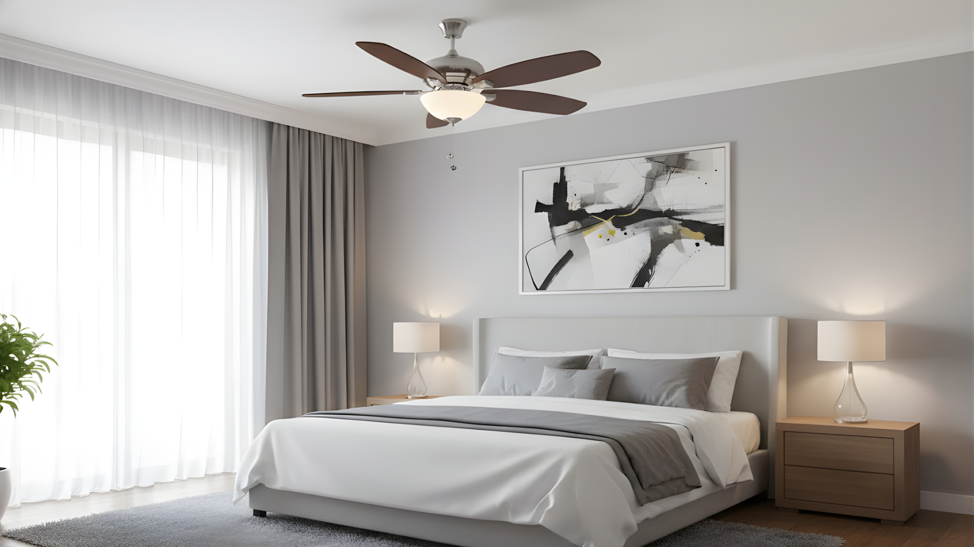 52" 5-Blade UFO Fan NK Silver/Walnut Blades 2-Light Bowl White Glass LED Kit