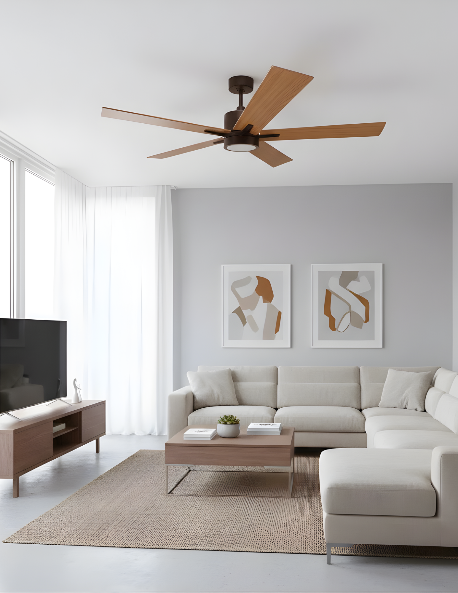 5-Blade 52" RB Modern Cylinder Fan Med Oak/Walnut Blades WC-1-WH Included