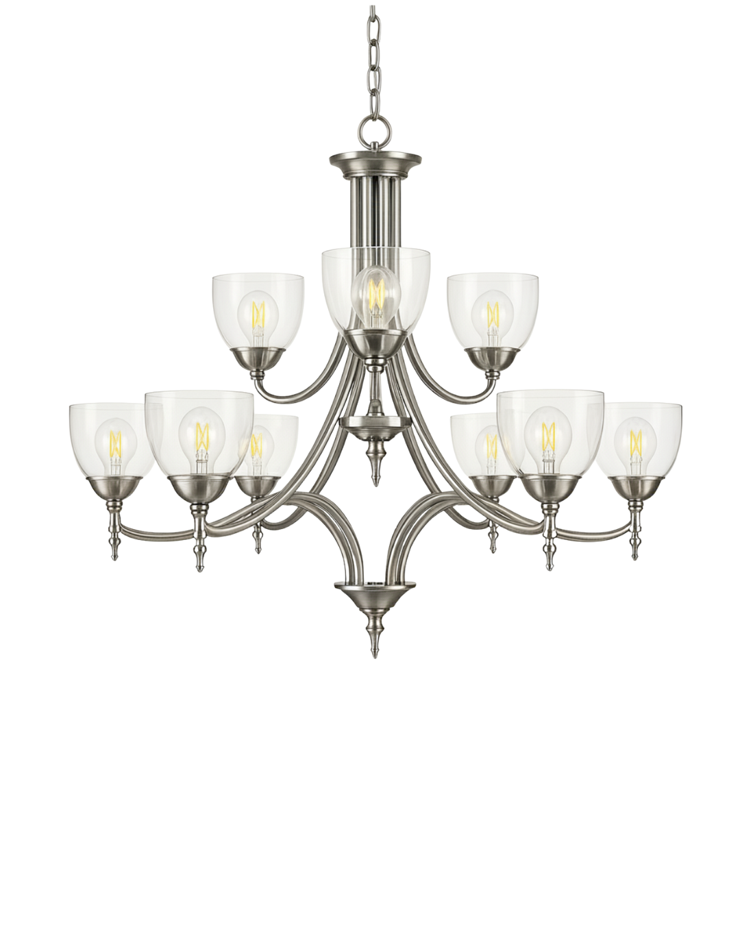Dallas Upgrade 9-Light Chandelier - Timeless Chandeliers in Brushed Nickel