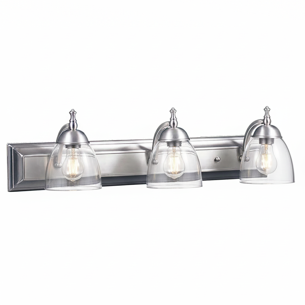 Dallas 3-Light Clear Vanity - Functional Vanities in Brushed Nickel