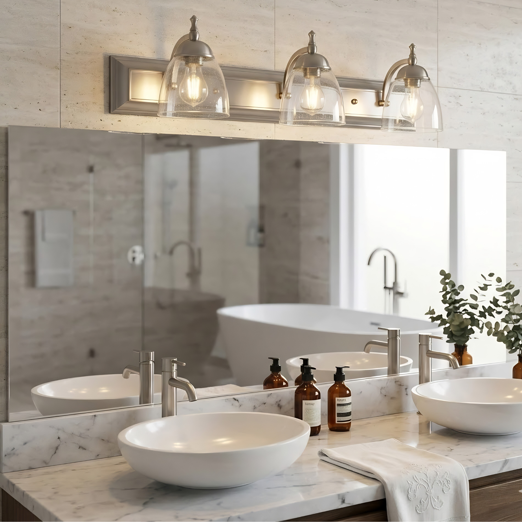 Dallas 3-Light Clear Vanity - Functional Vanities in Brushed Nickel