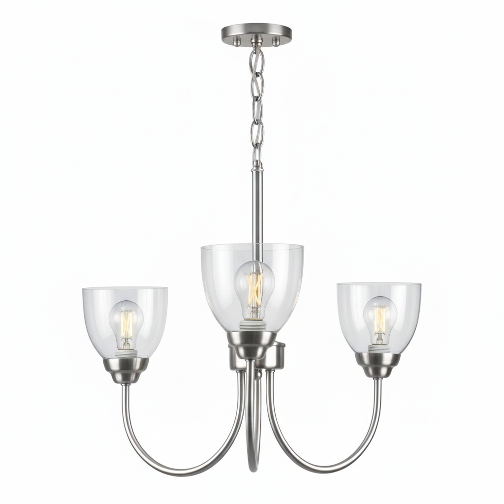 Laredo 3-Light Chandelier Clear Glass - High-Design Chandeliers in Brushed Nickel