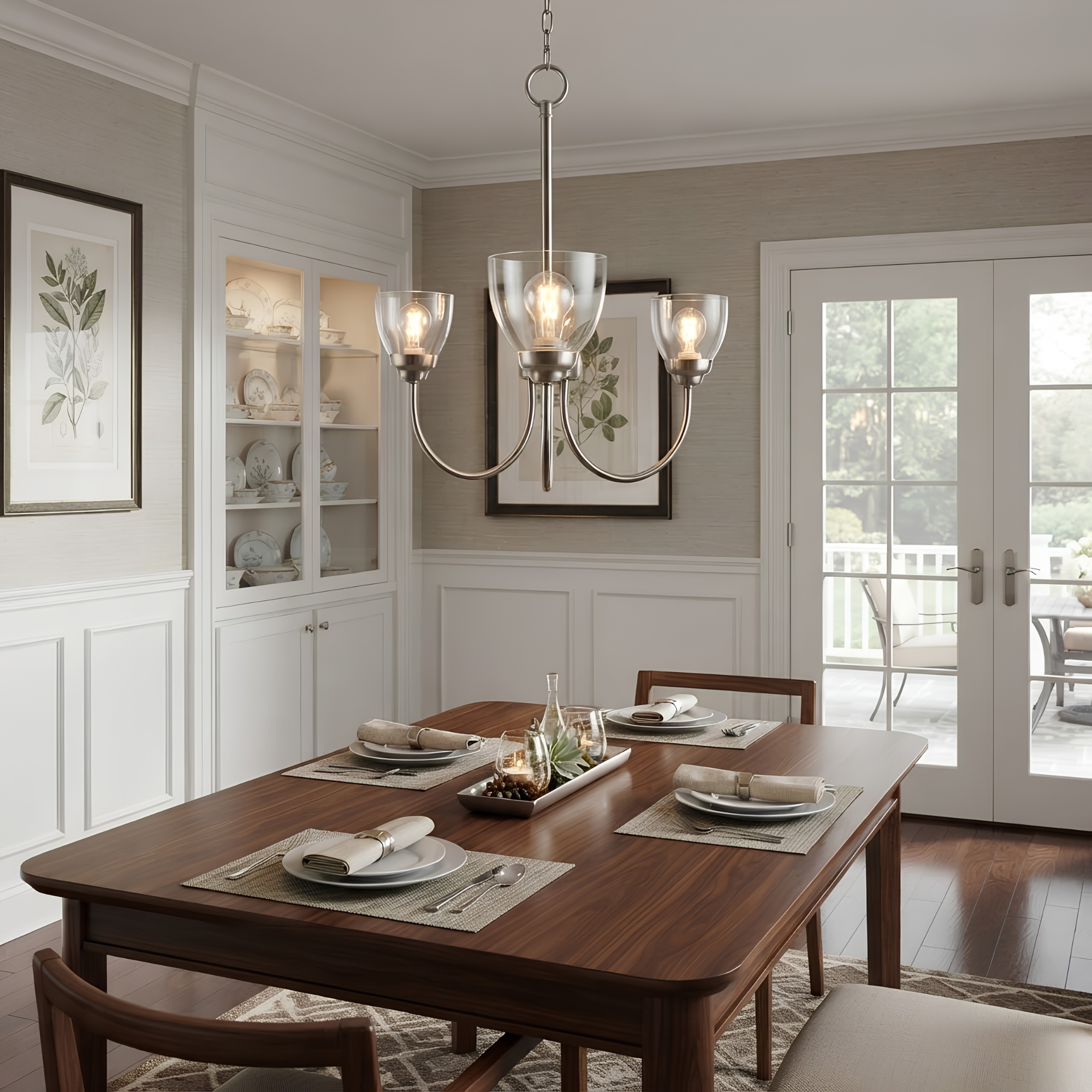 Laredo 3-Light Chandelier Clear Glass - High-Design Chandeliers in Brushed Nickel