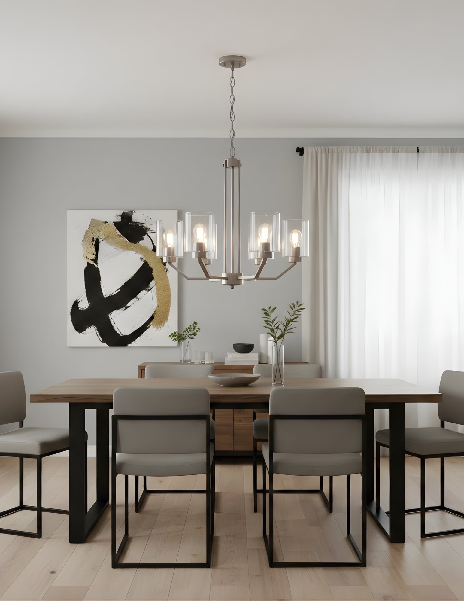 Paris 6-Light Chandelier Clear Cylinder Glass - Transitional Chandeliers