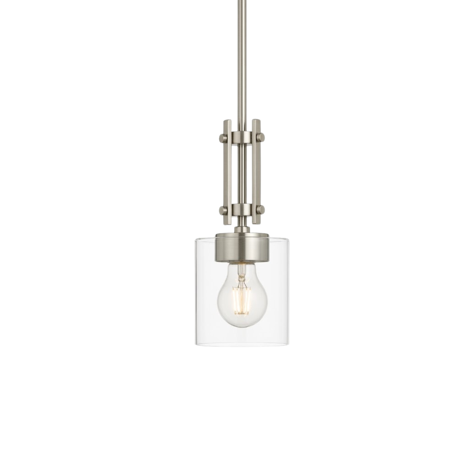 Paris 1-Light Mini Pendant Clear Cylinder Glass - Elegant Pendants in Brushed Nickel