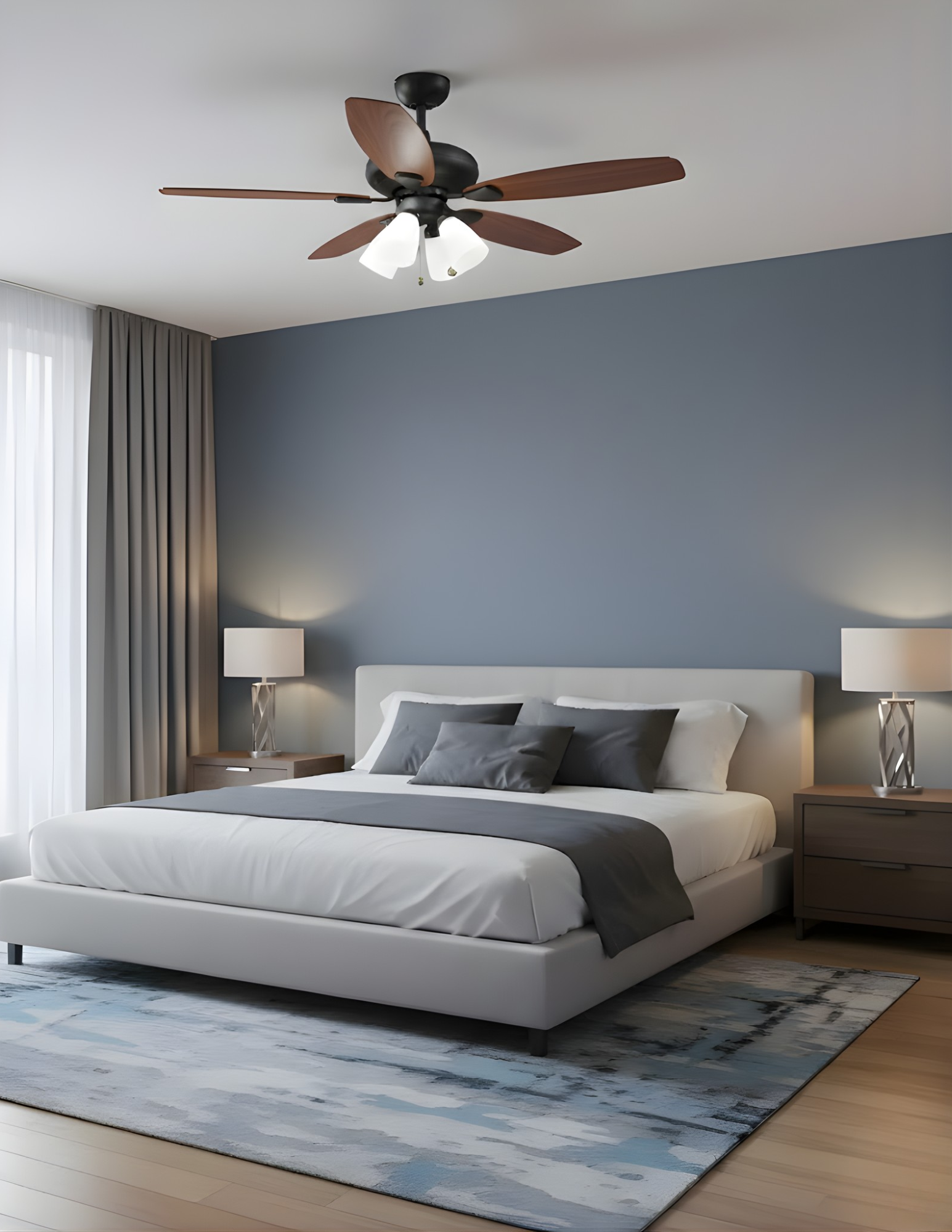 52" 5-Blade UFO Fan Black/Walnut Blades 4-Light White LED Kit - Decorative Indoor Fans in Matte Black