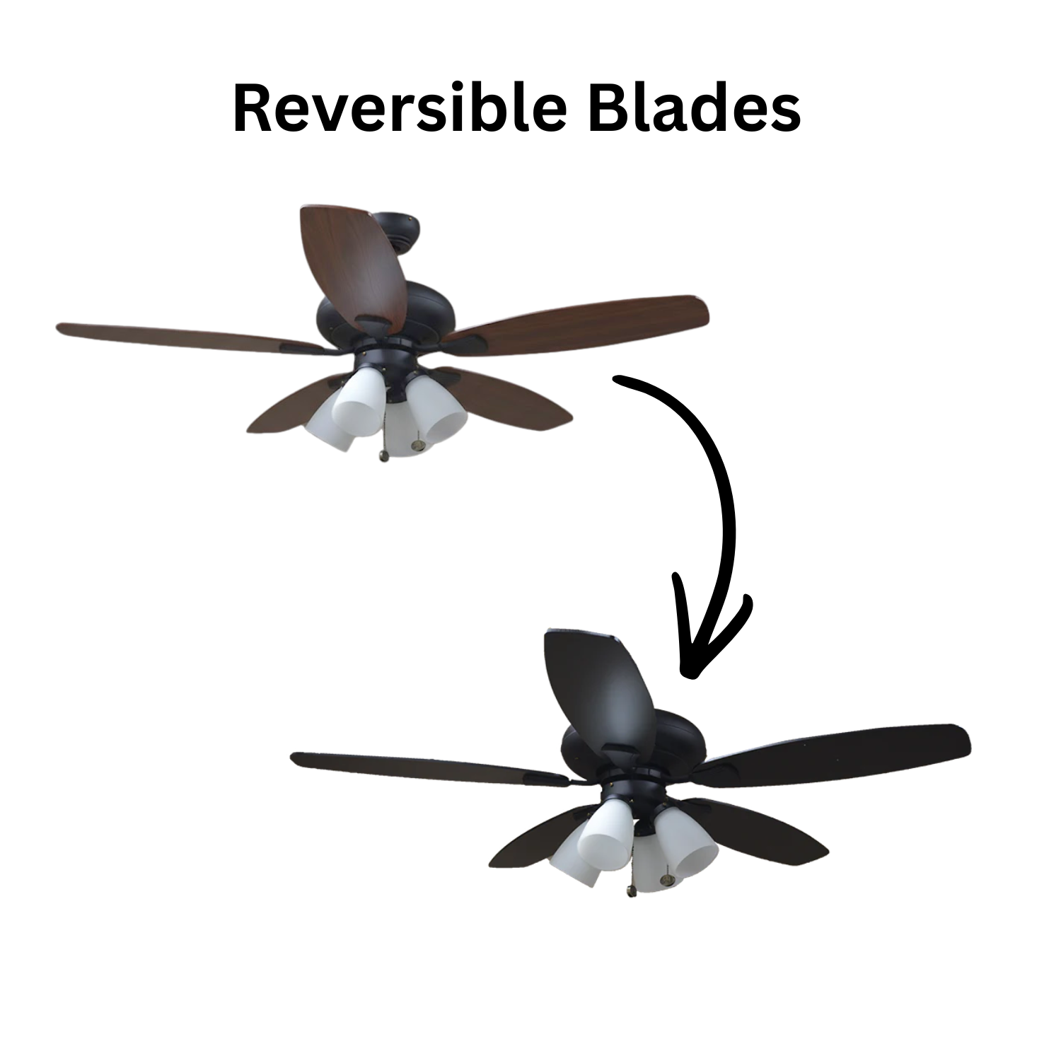 52" 5-Blade UFO Fan Black/Walnut Blades 4-Light White LED Kit - Decorative Indoor Fans in Matte Black