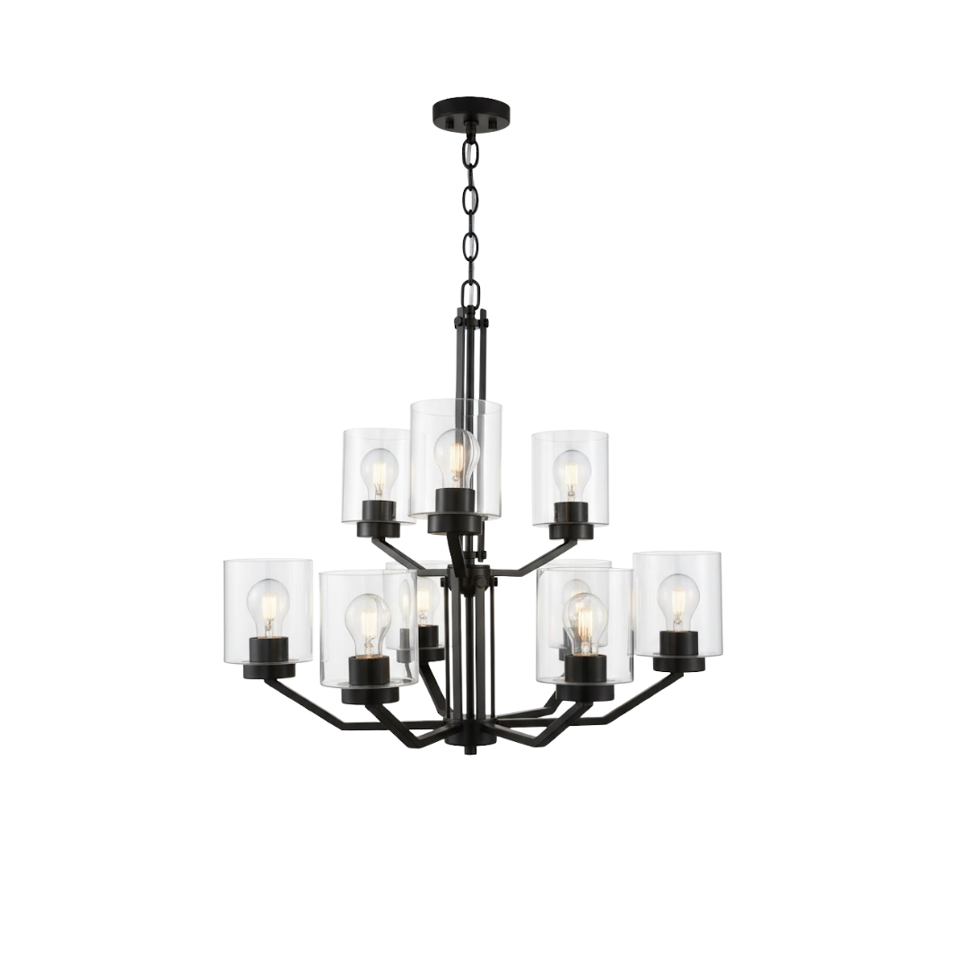 Paris 9-Light Chandelier Clear Cylinder Glass - Elegant Chandeliers