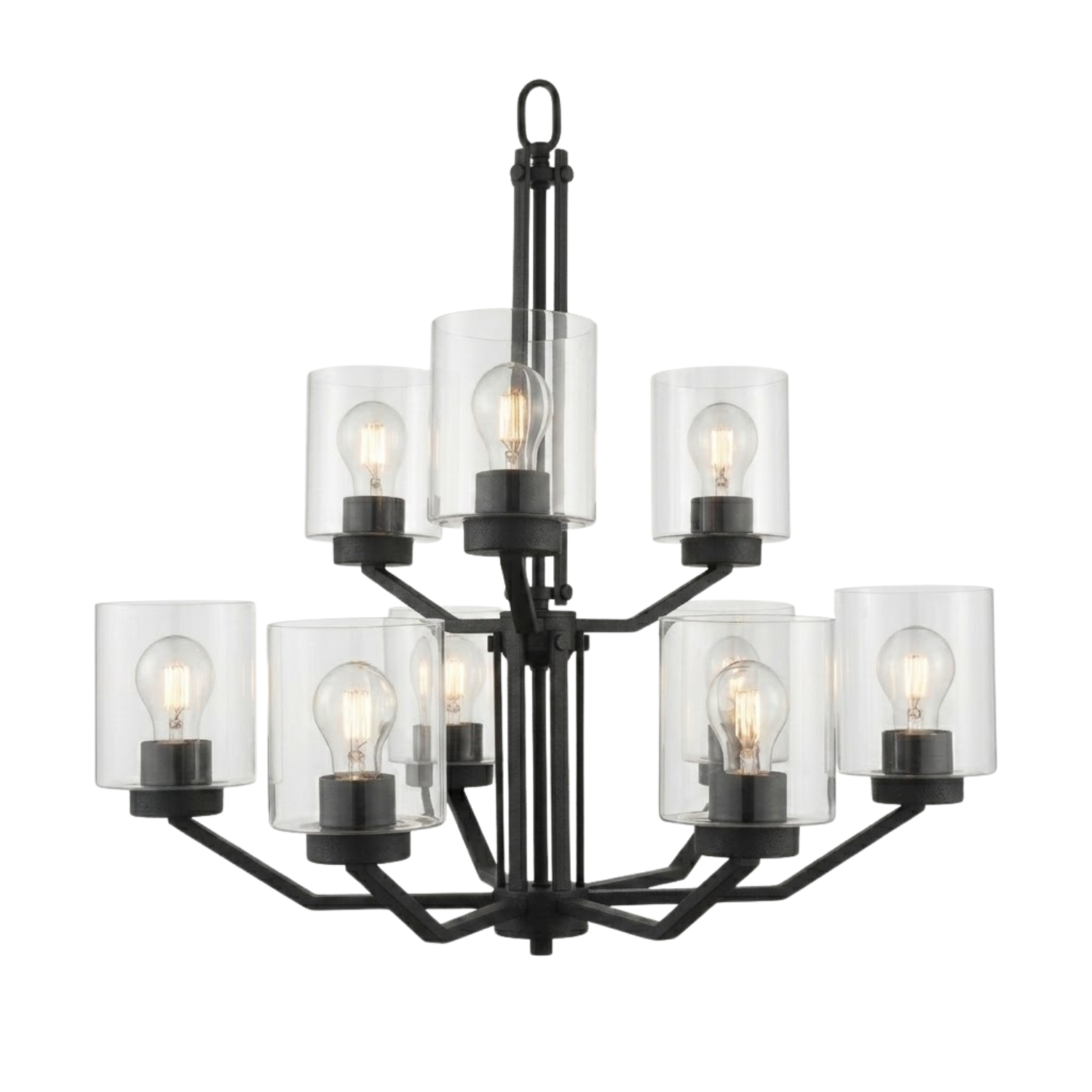 Paris 9-Light Chandelier Clear Cylinder Glass - Elegant Chandeliers