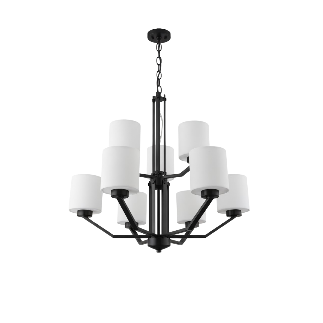 Paris 9-Light Chandelier White Cylinder Glass - Clean-Line Chandeliers