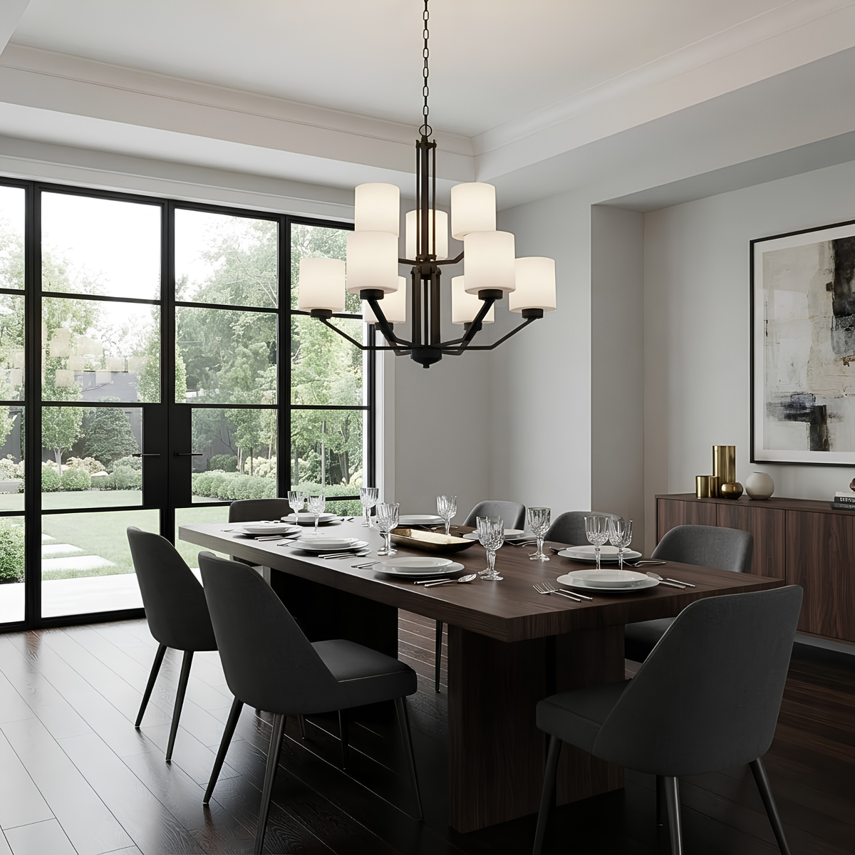 Paris 9-Light Chandelier White Cylinder Glass - Clean-Line Chandeliers