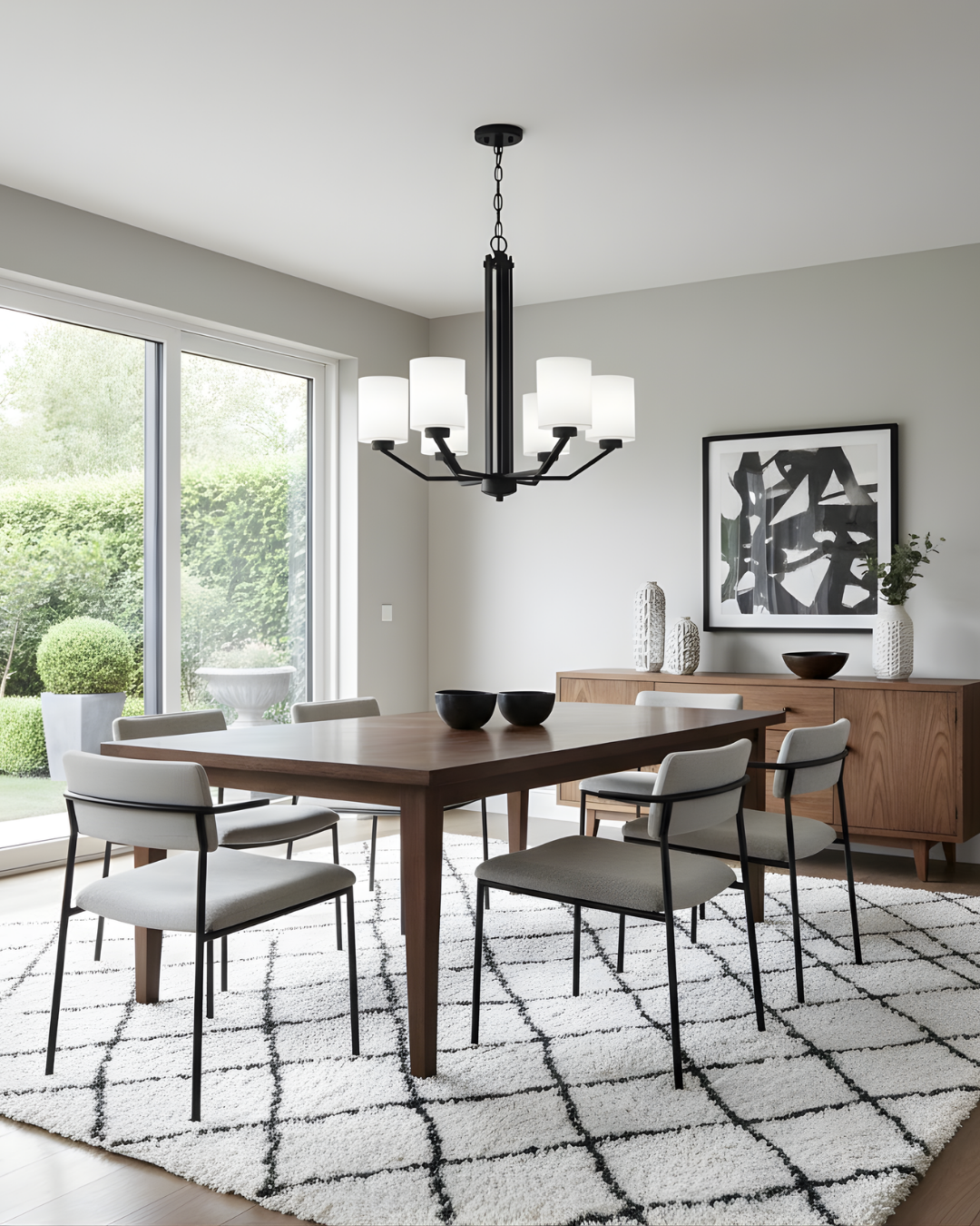 Paris 6-Light Chandelier White Cylinder Glass - Classic Chandeliers in Matte Black