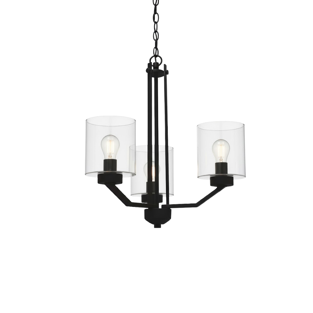 Paris 3-Light Chandelier Clear Cylinder Glass - Chic Chandeliers
