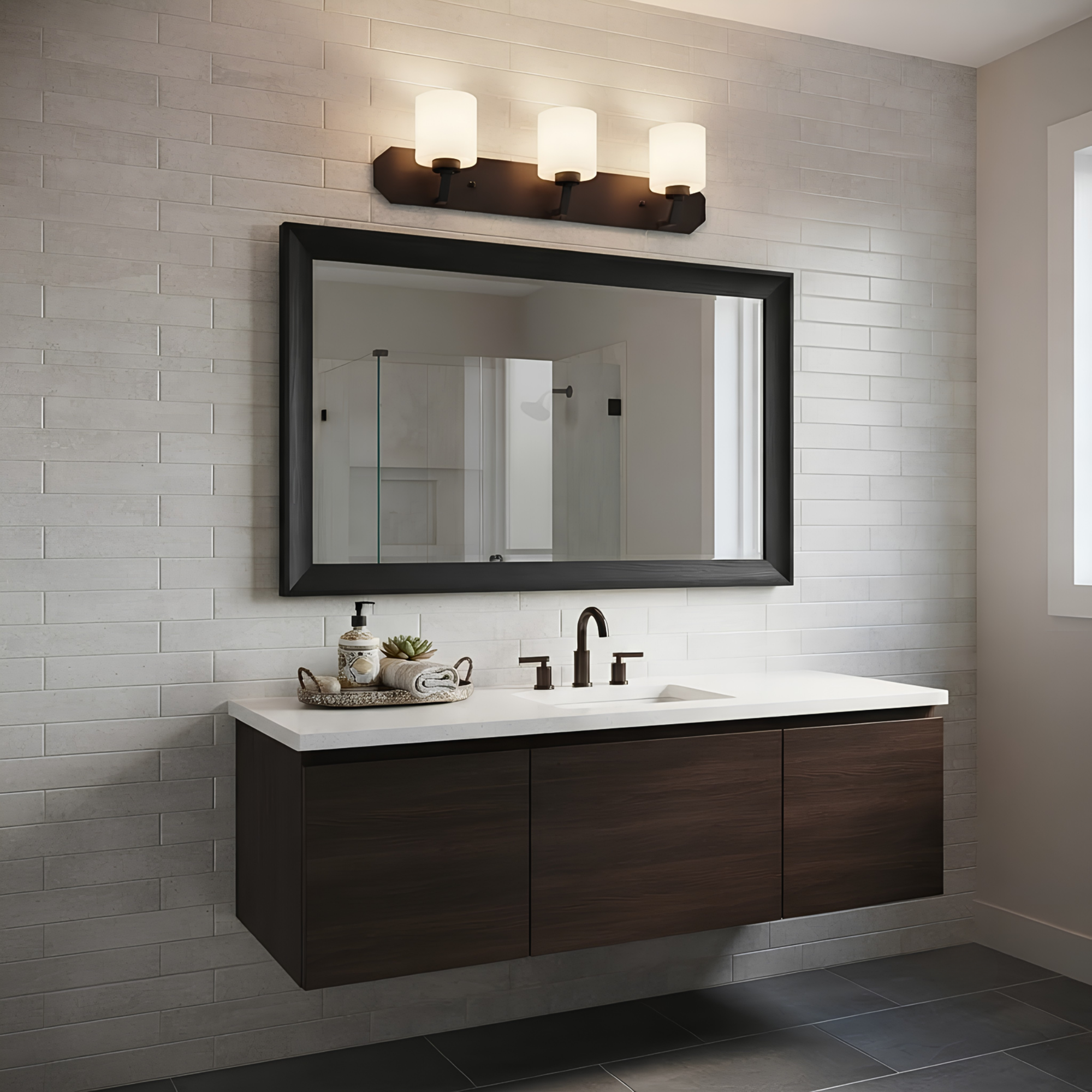 Paris 3-Light Vanity White Cylinder Glass - Minimalist Vanities in Matte Black