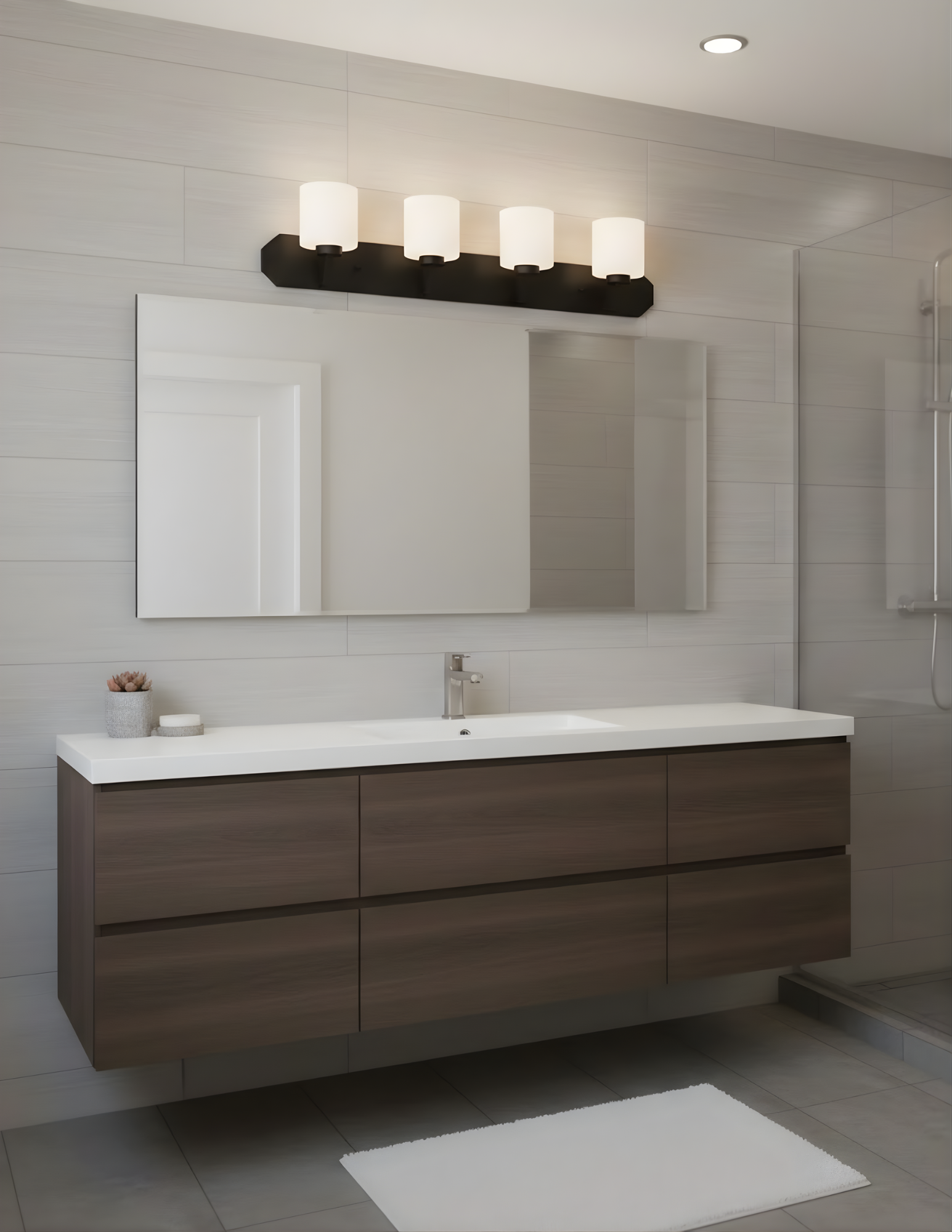 Paris 4-Light Vanity White Cylinder Glass - Sleek Vanities