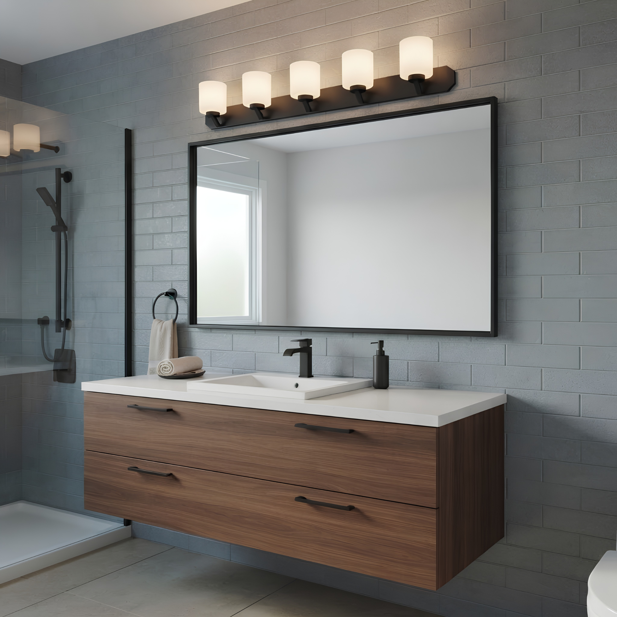 Paris 5-Light Vanity White Cylinder Glass - Decorative Vanities