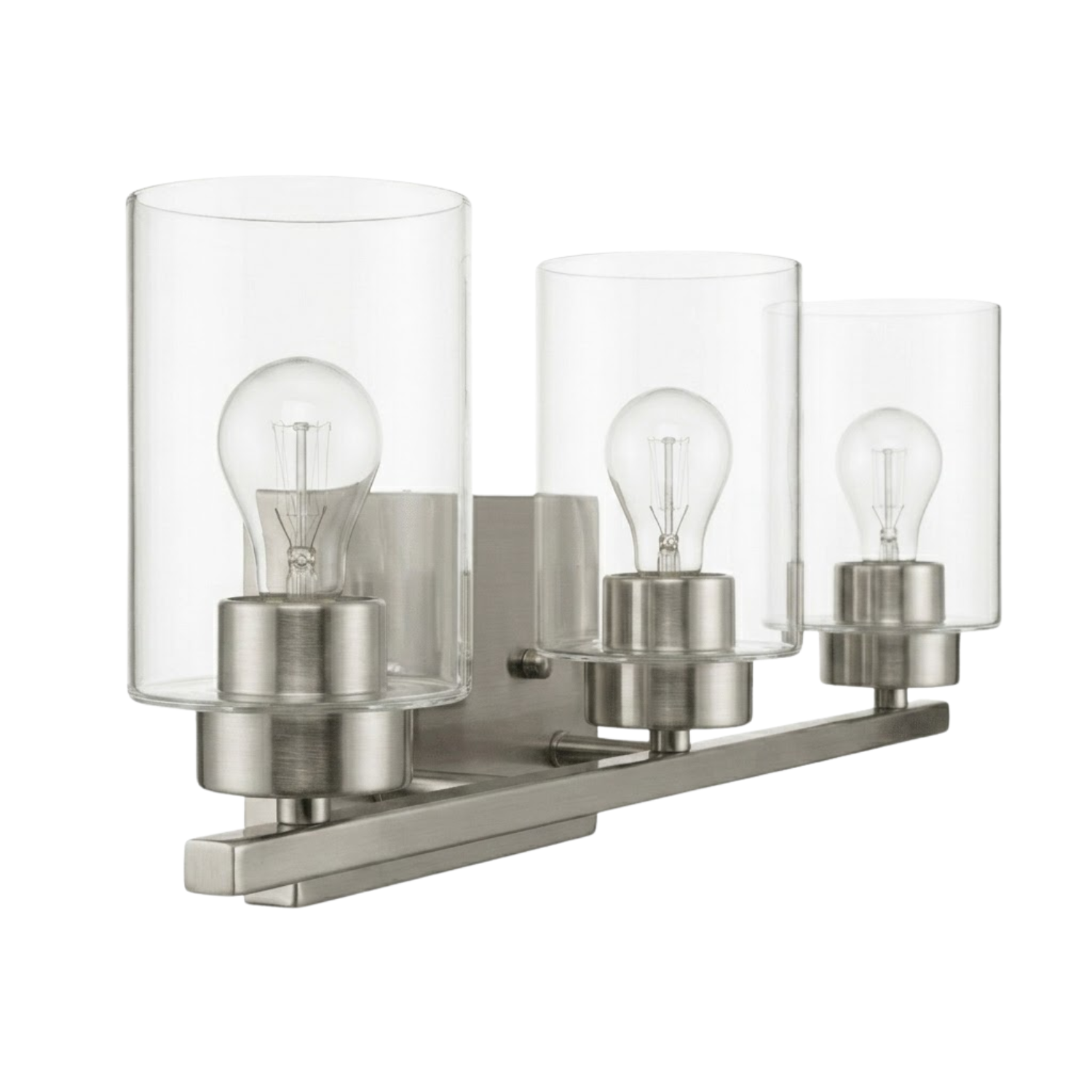 3-Light Clear Glass Vanity - Sleek Vanities in Brushed Nickel