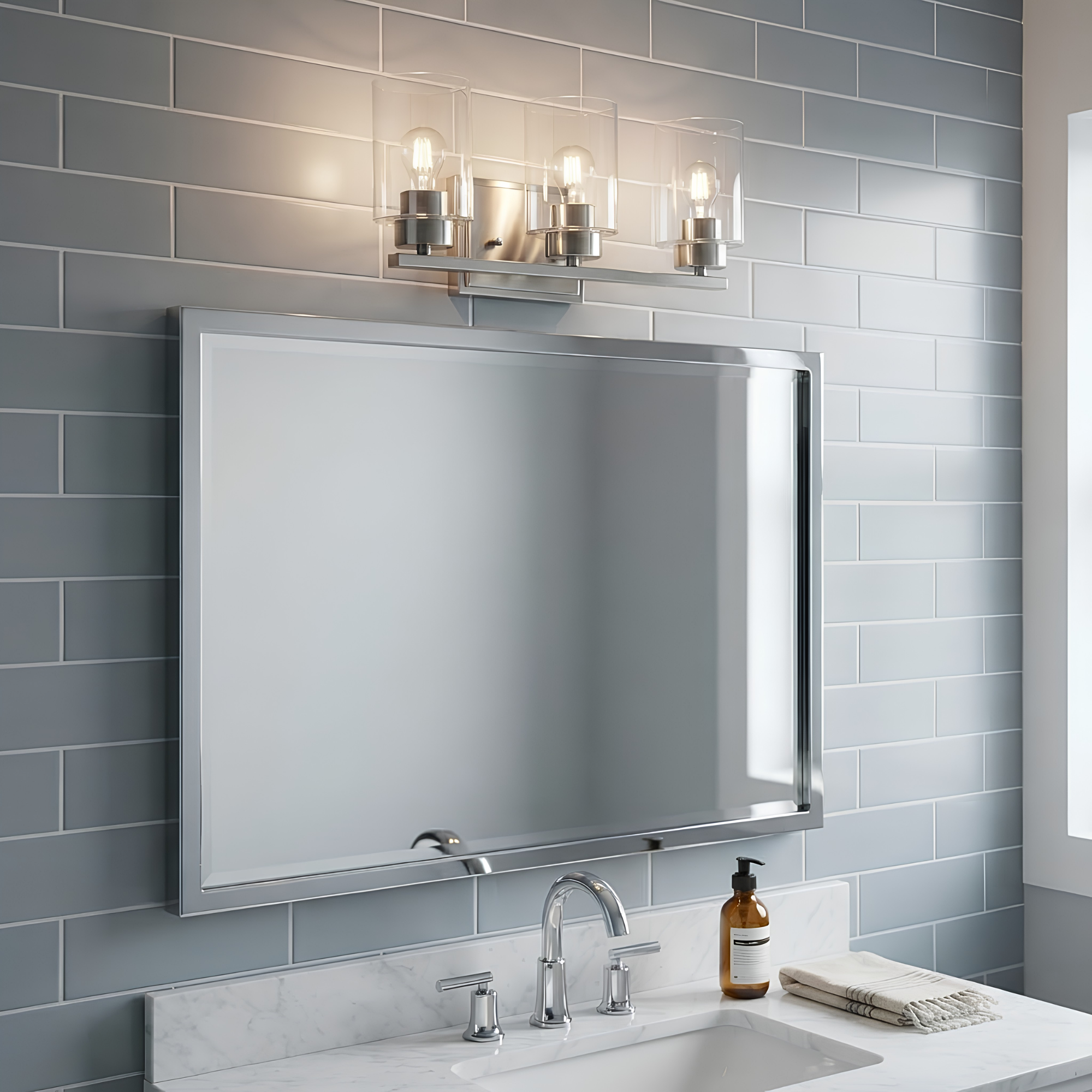 3-Light Clear Glass Vanity - Sleek Vanities in Brushed Nickel