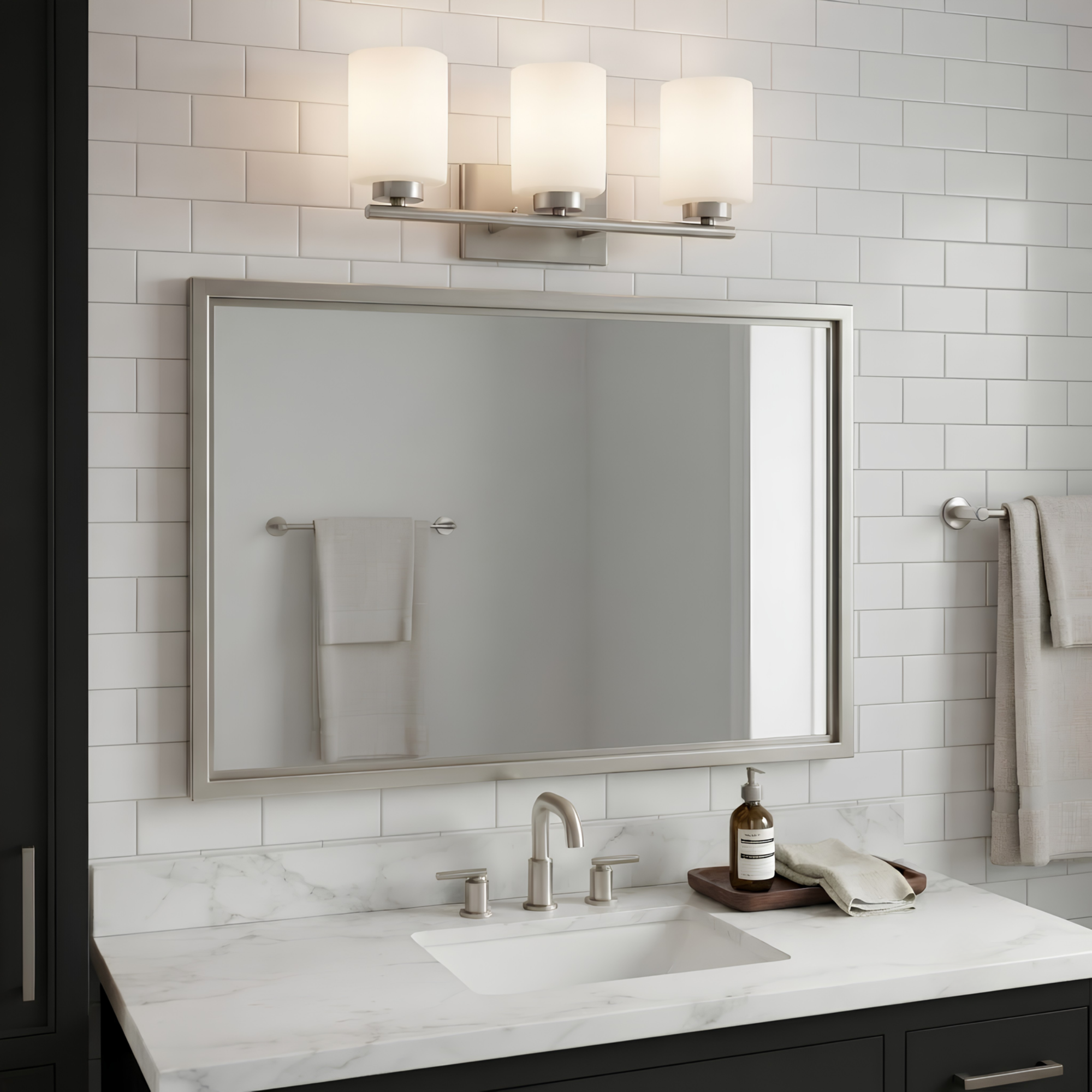 3-Light White Glass Vanity - Bold Vanities