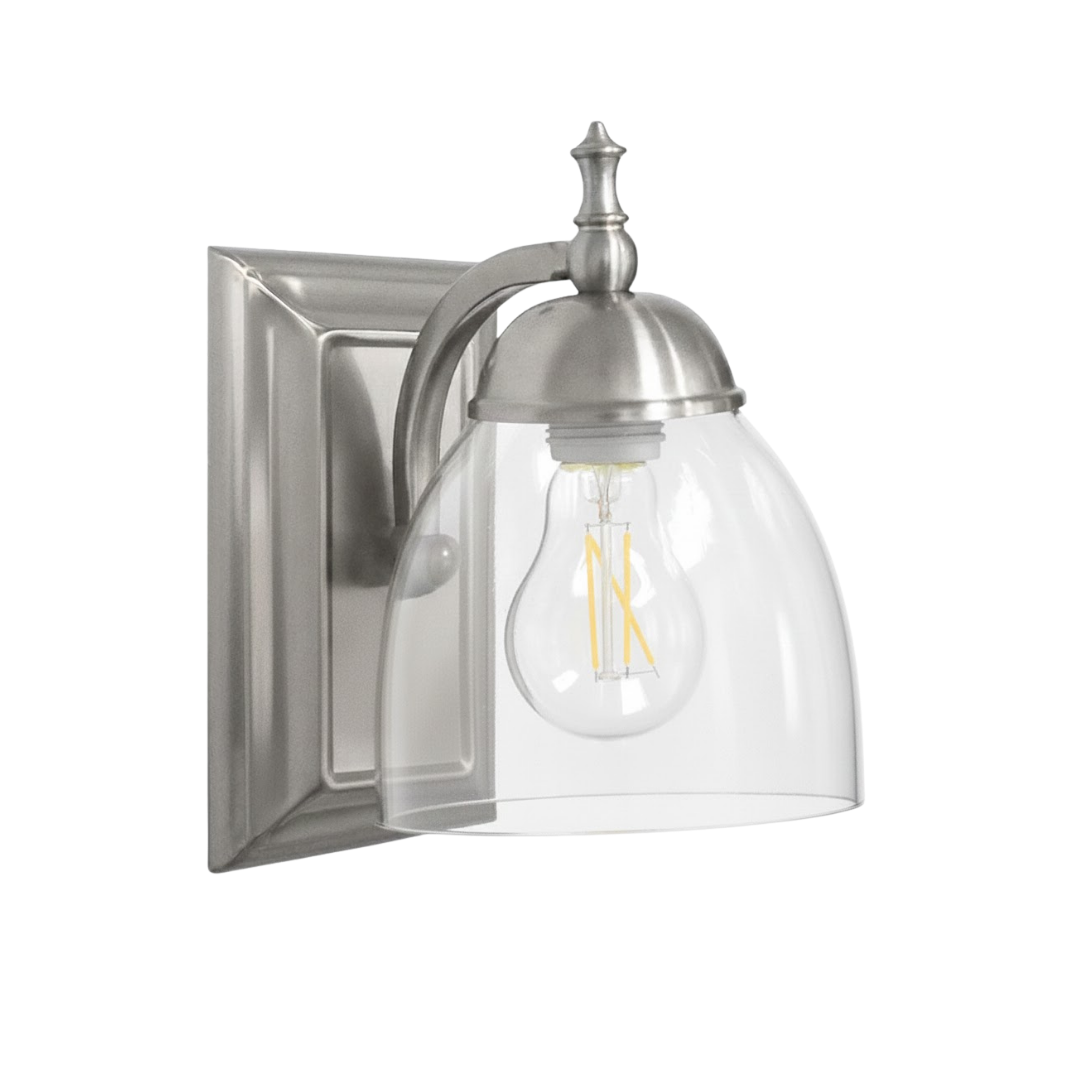 Dallas 1 Light Clear Glass Vanity/Sconce - Sleek Wall Sconces in Brushed Nickel