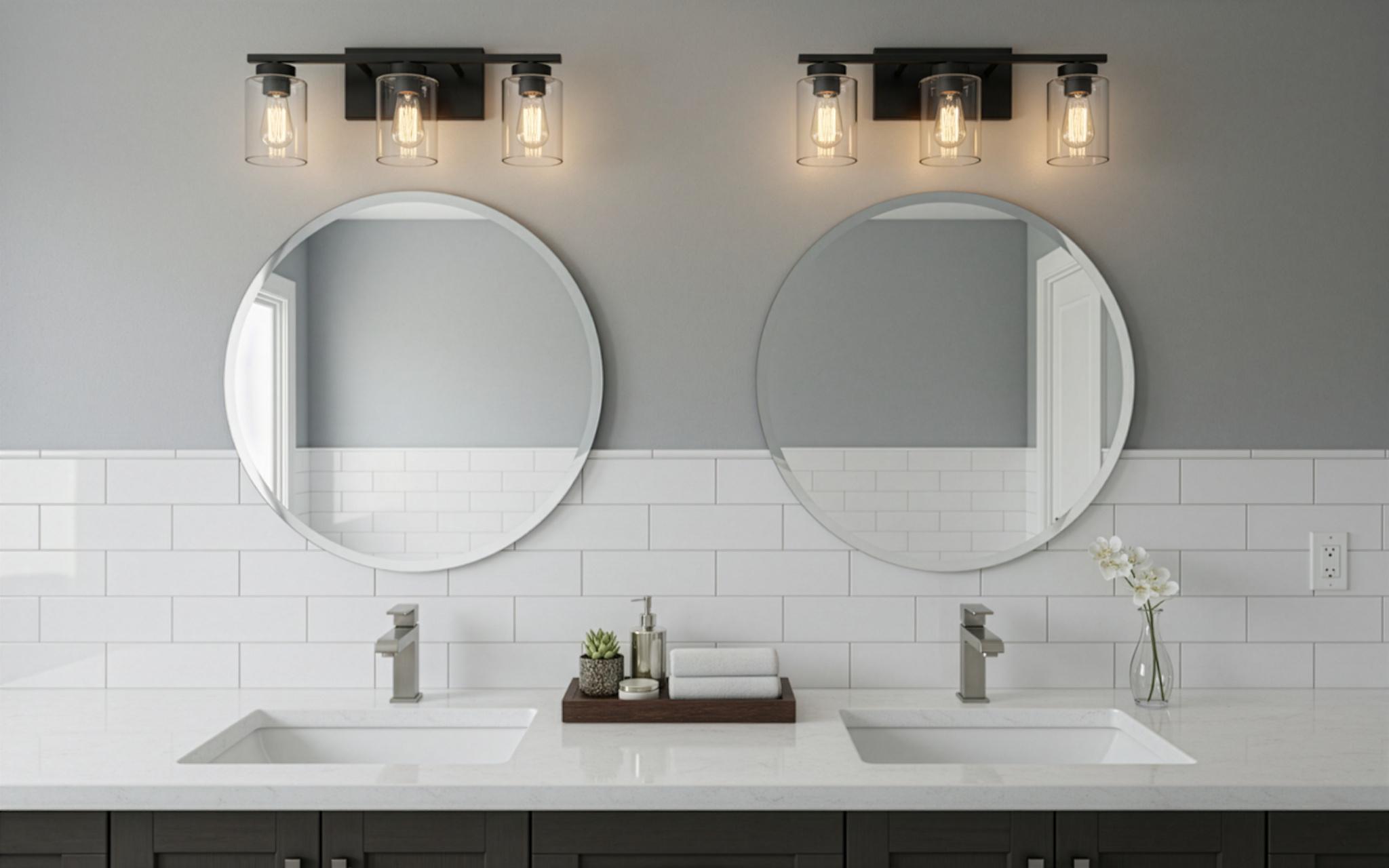 3-Light Clear Glass Vanity - Sleek Vanities in Matte Black