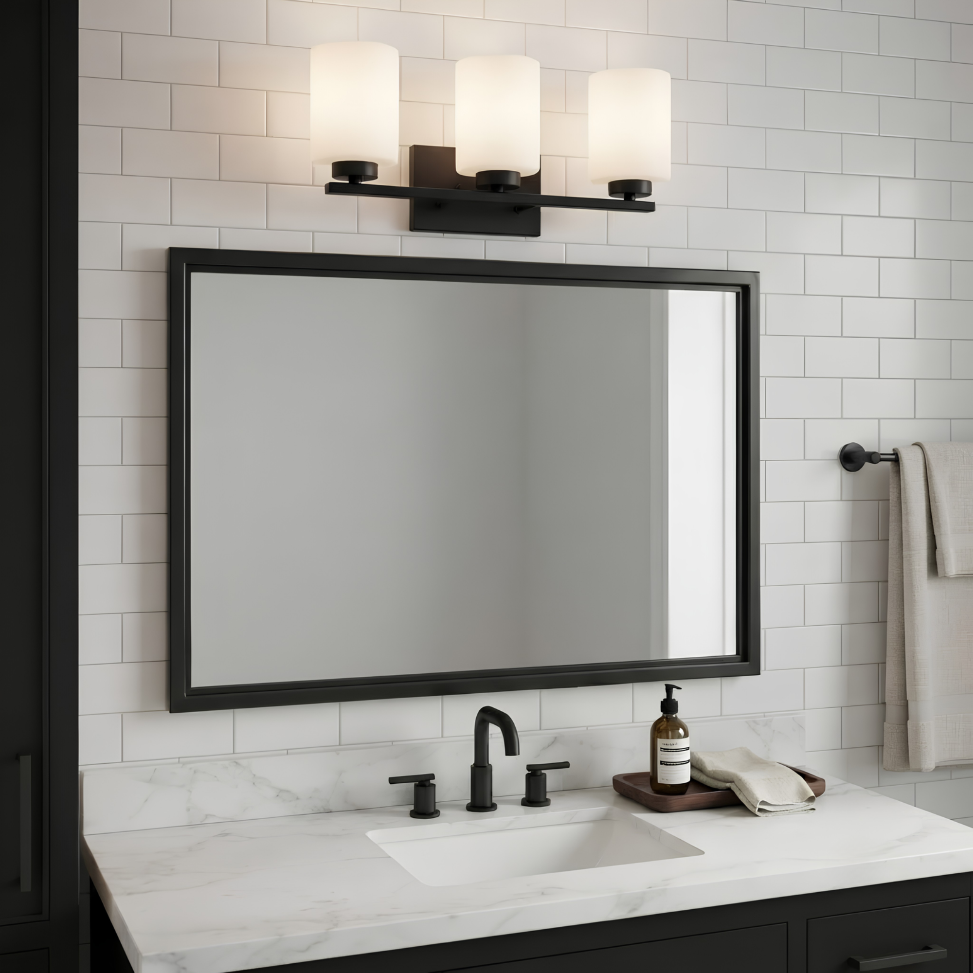 3-Light White Glass Vanity - Bold Vanities