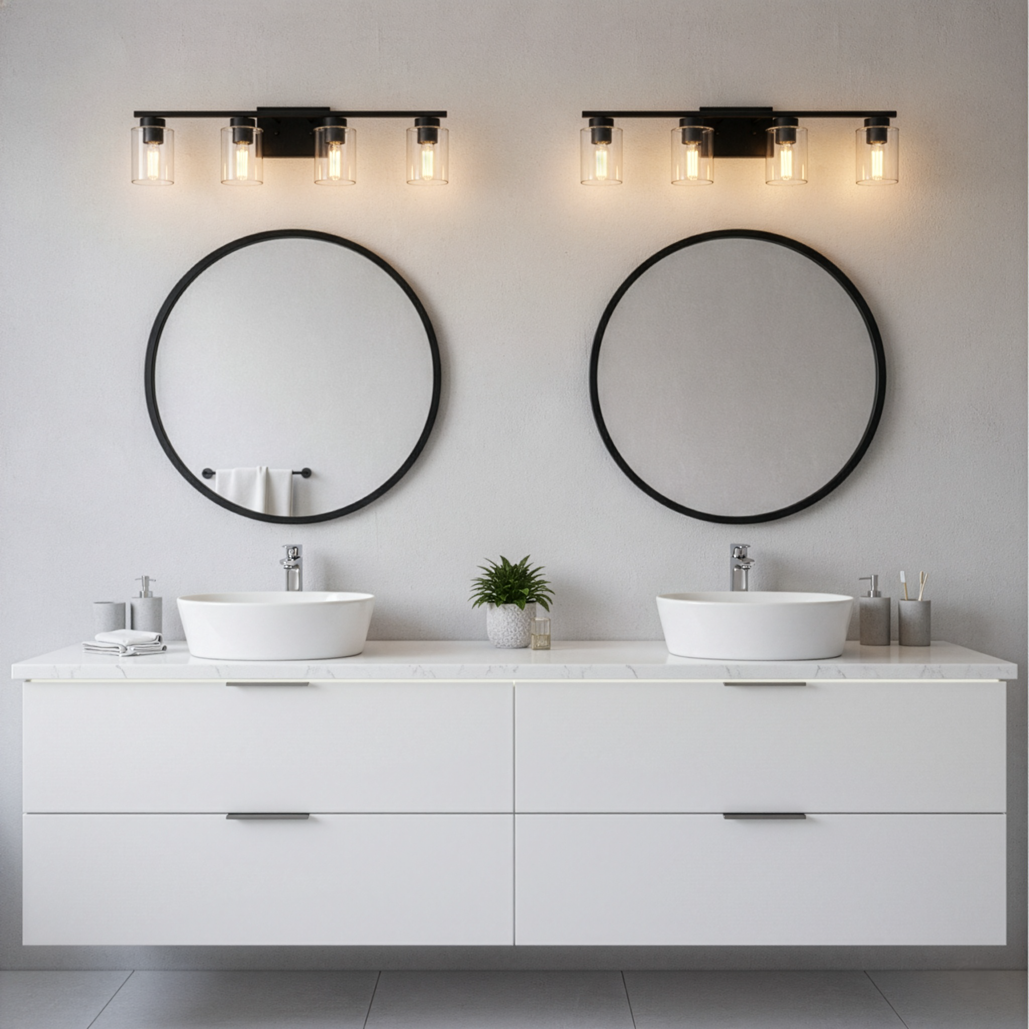 4-Light Clear Glass Vanity - Eye-Catching Vanities in Matte Black