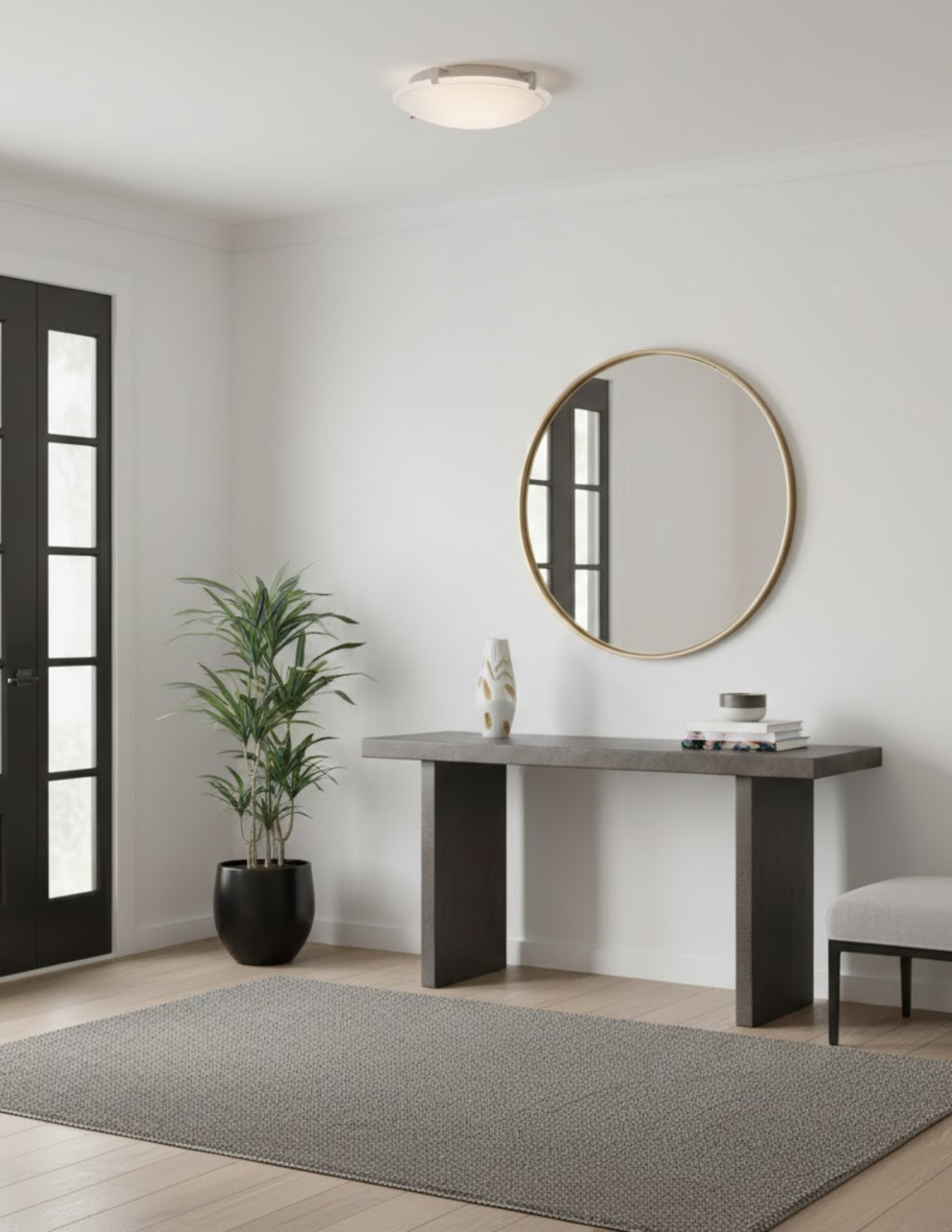 2-Light 3 Square Tab Ceiling Mount White Glass - Clean-Line Ceiling Mounts in Brushed Nickel