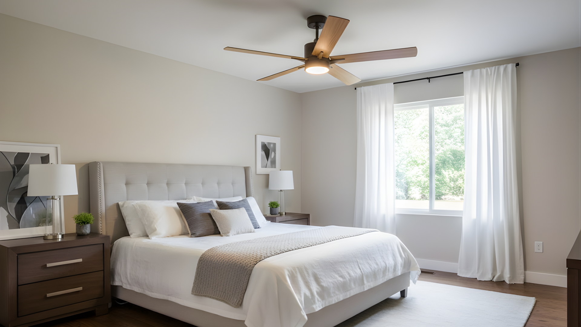 5-Blade 52" Modern Cylinder Fan Med Oak/Walnut Blades WC-6-WH Included - Transitional Indoor Fans in Rubbed Bronze
