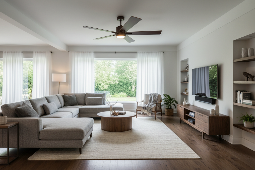 5-Blade 52" Modern Cylinder Fan Med Oak/Walnut Blades WC-6-WH Included - Transitional Indoor Fans in Rubbed Bronze