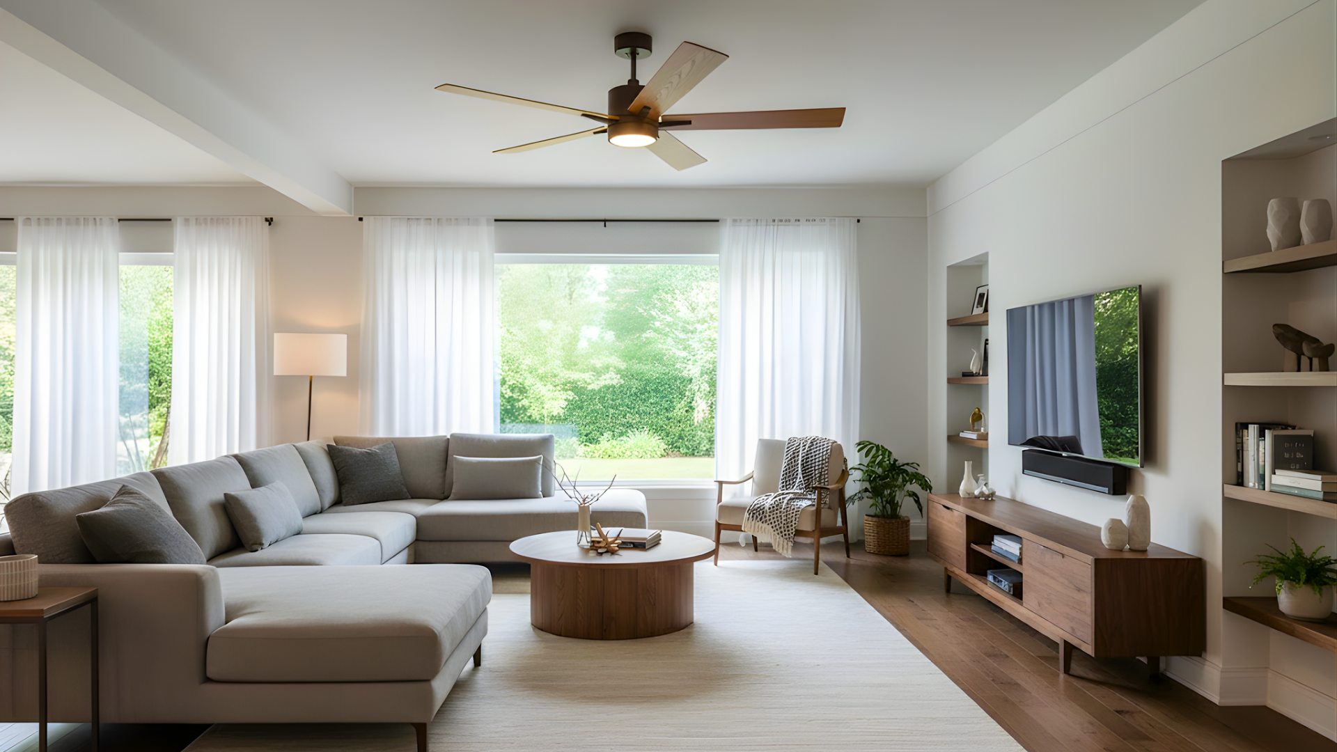 5-Blade 52" Modern Cylinder Fan Med Oak/Walnut Blades WC-6-WH Included - Transitional Indoor Fans in Rubbed Bronze