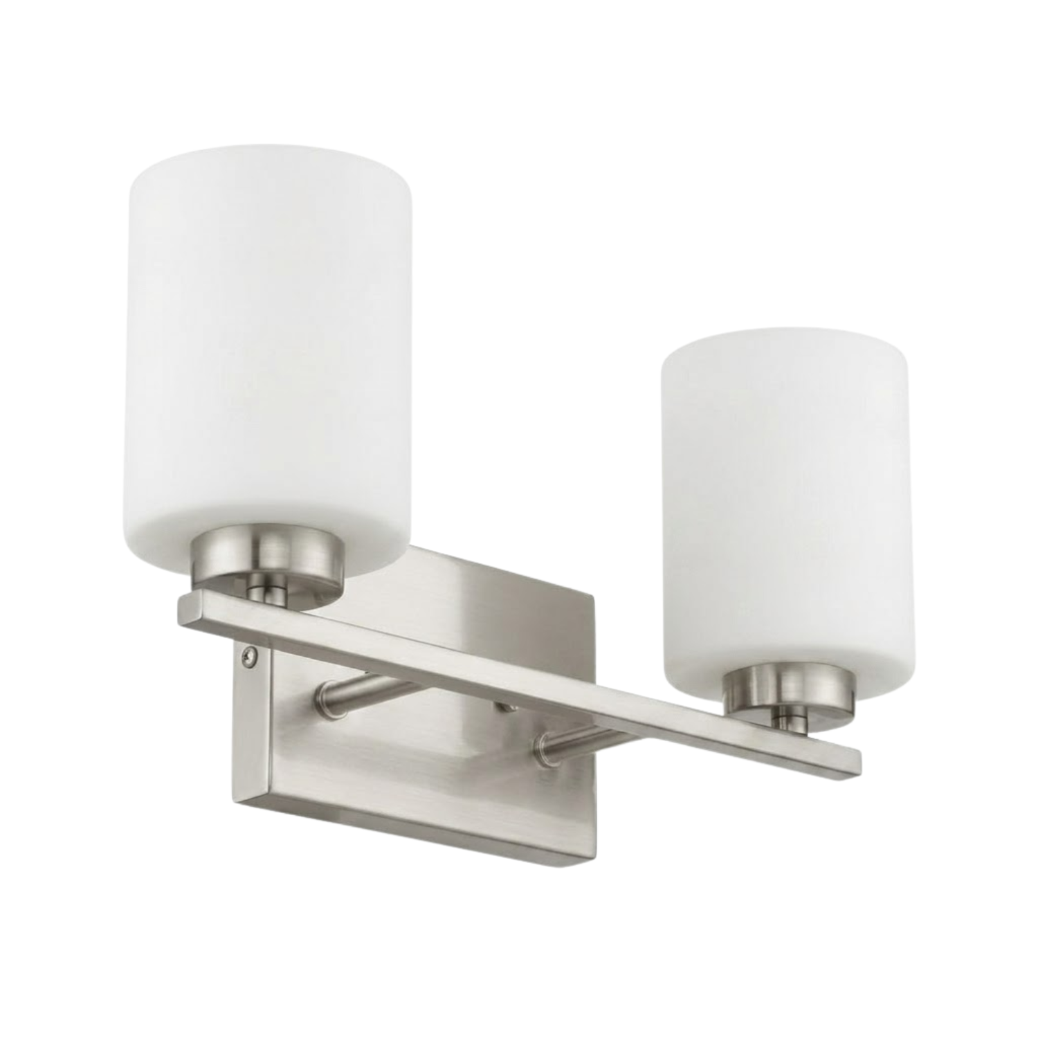 2-Light White Glass Vanity - Functional Vanities in Brushed Nickel