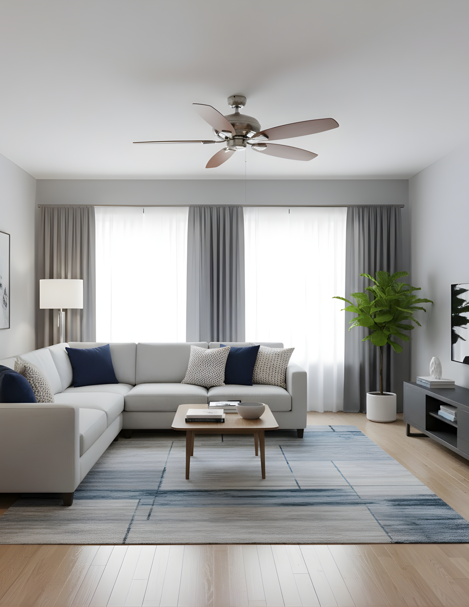 52" 5-Blade UFO Fan - Silver/Walnut Blades - Versatile Indoor Fans