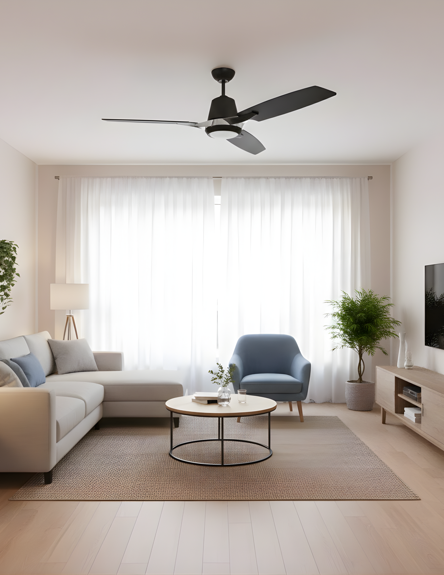52" Verona 3 Blade Matte Black Fan Integrated LED - Elegant Indoor Fans