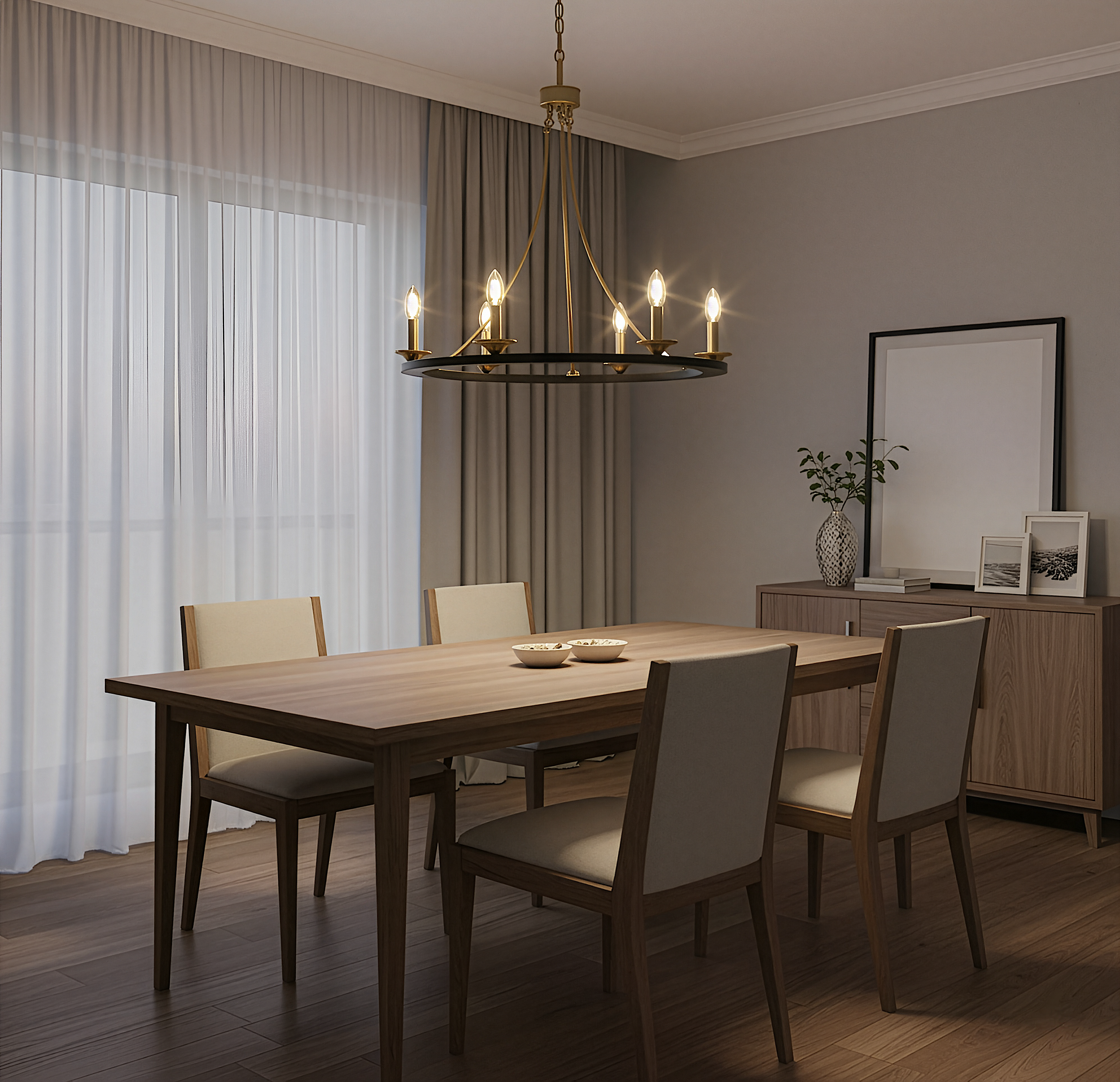 Trento 6-Light Ring Chandelier/CG E12 - Elegant Chandeliers in Matte Black