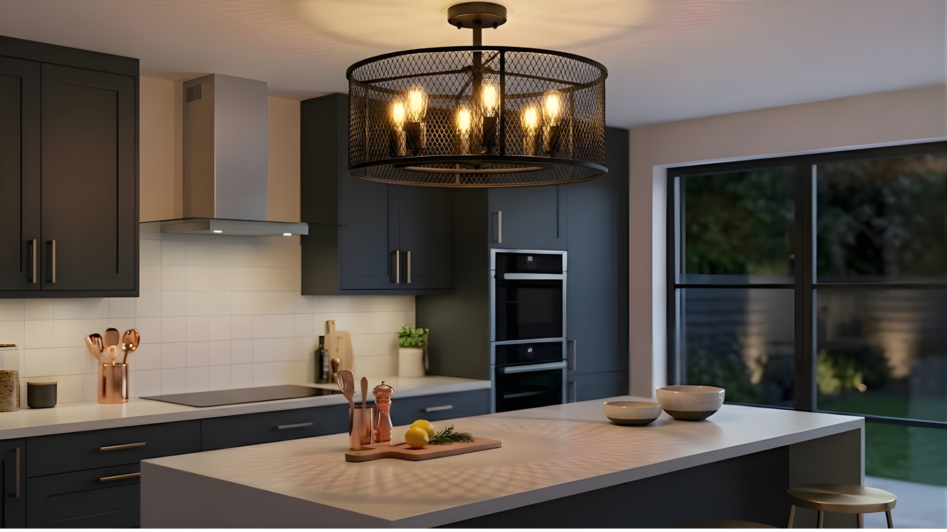 Rimini 6-Light Steel Mesh Shade Semi Flush Mount - Elegant Ceiling Mounts