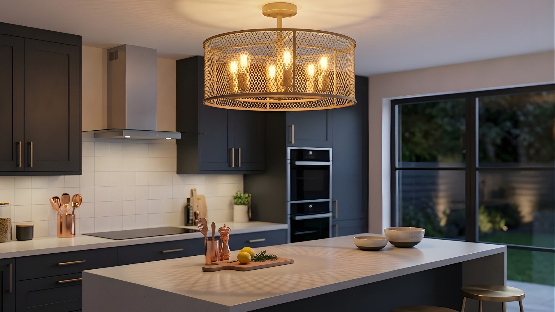 Rimini 6-Light Steel Mesh Shade Semi Flush Mount - Elegant Ceiling Mounts