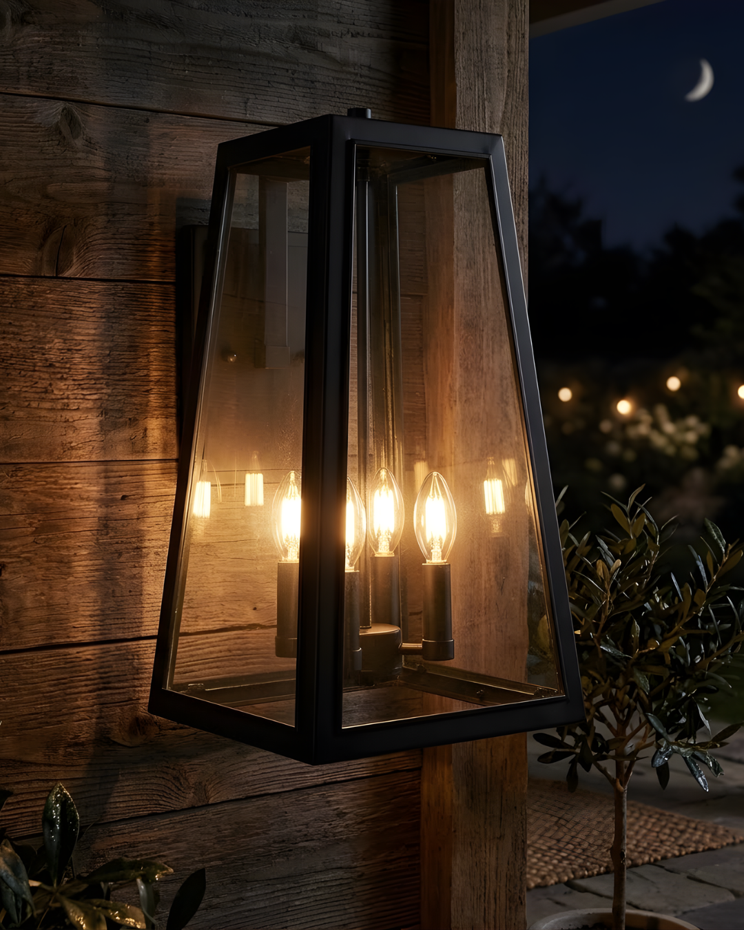 Herbert Large 4-Light Clear Glass Trapezoid Coach Light - Statement-Making Exterior in Matte Black