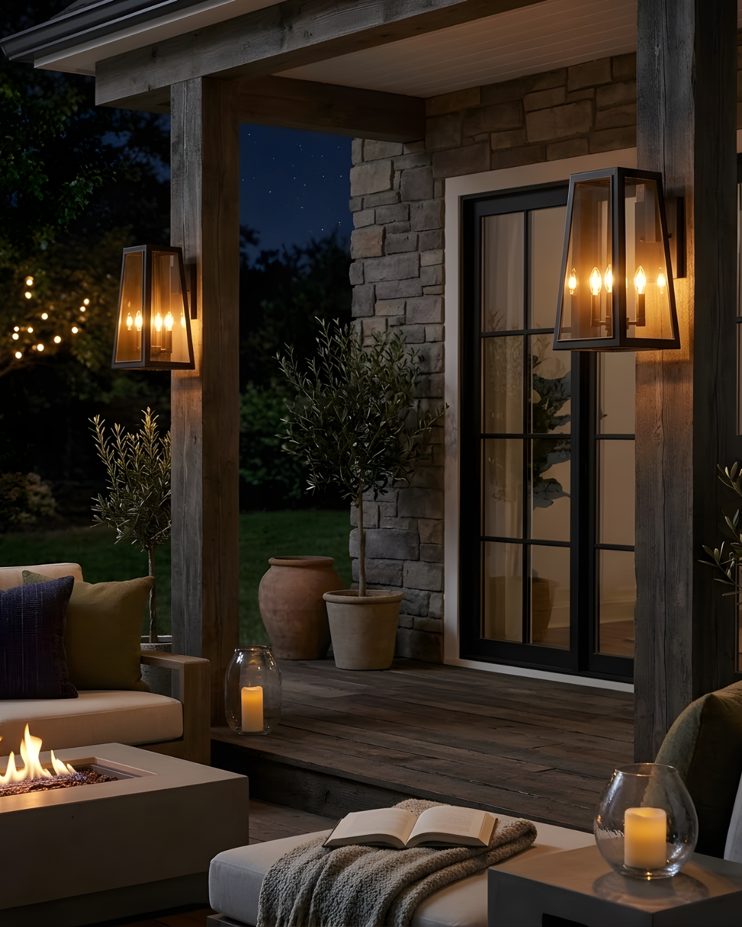 Herbert Large 4-Light Clear Glass Trapezoid Coach Light - Statement-Making Exterior in Matte Black