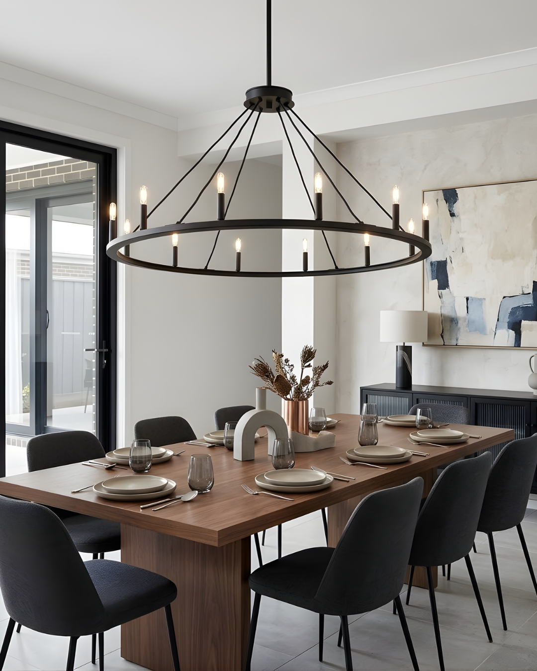 12 Light 48" Big Ring Single Tier Chandelier T6-3K Lamps Included - Transitional Chandeliers in Matte Black