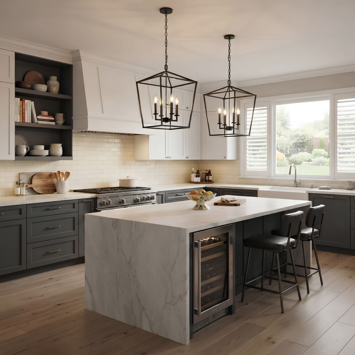 4-Light Open Cage Entry - Sleek Pendants