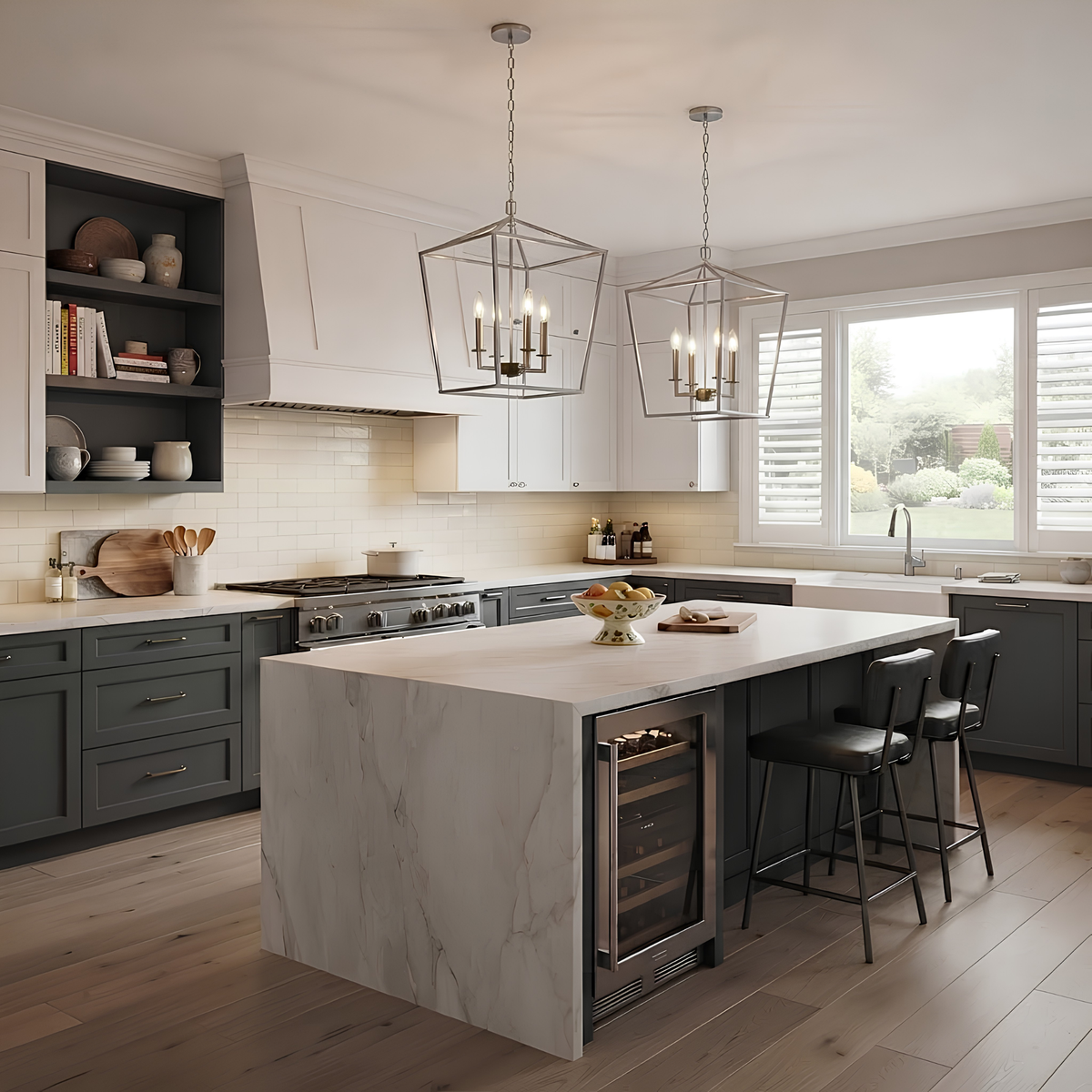 4-Light Open Cage Entry - Sleek Pendants